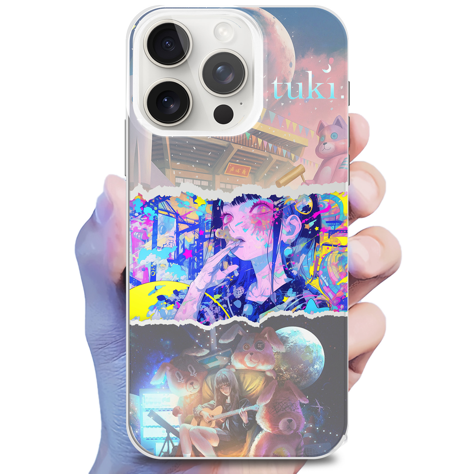 レーザーグラデーションスマートフォンケース-銀【‌tuki.】-YITOTO™推し活がもっと楽しくなる