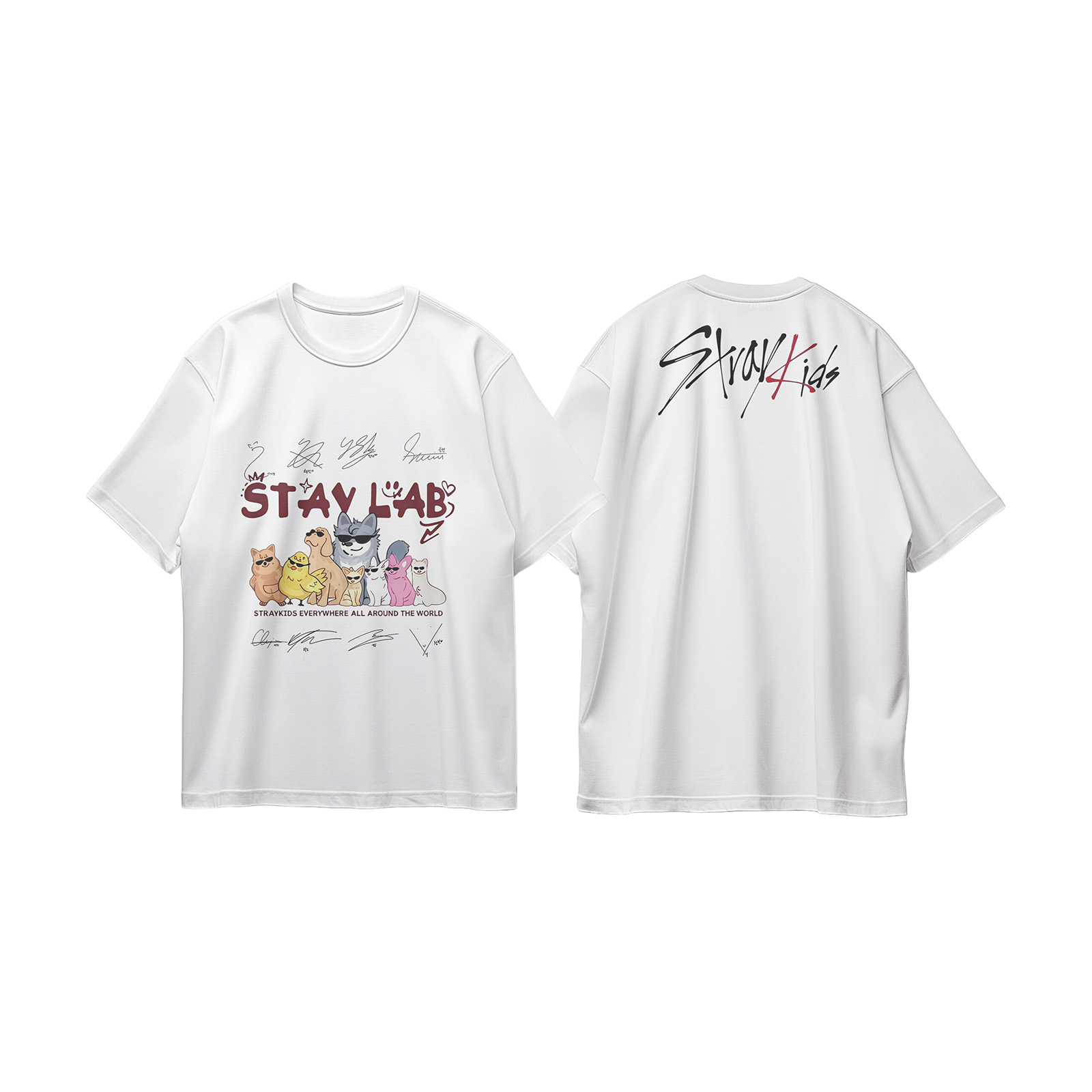 コットン プリント 応援Tシャツ-白【Stray Kids/RUN IT】