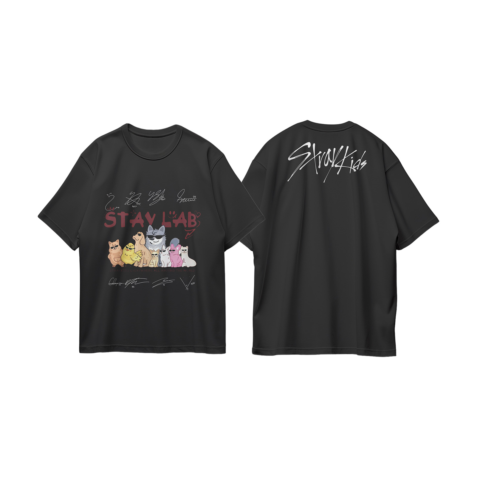 コットン プリント 応援Tシャツ-黒【Stray Kids/RUN IT】