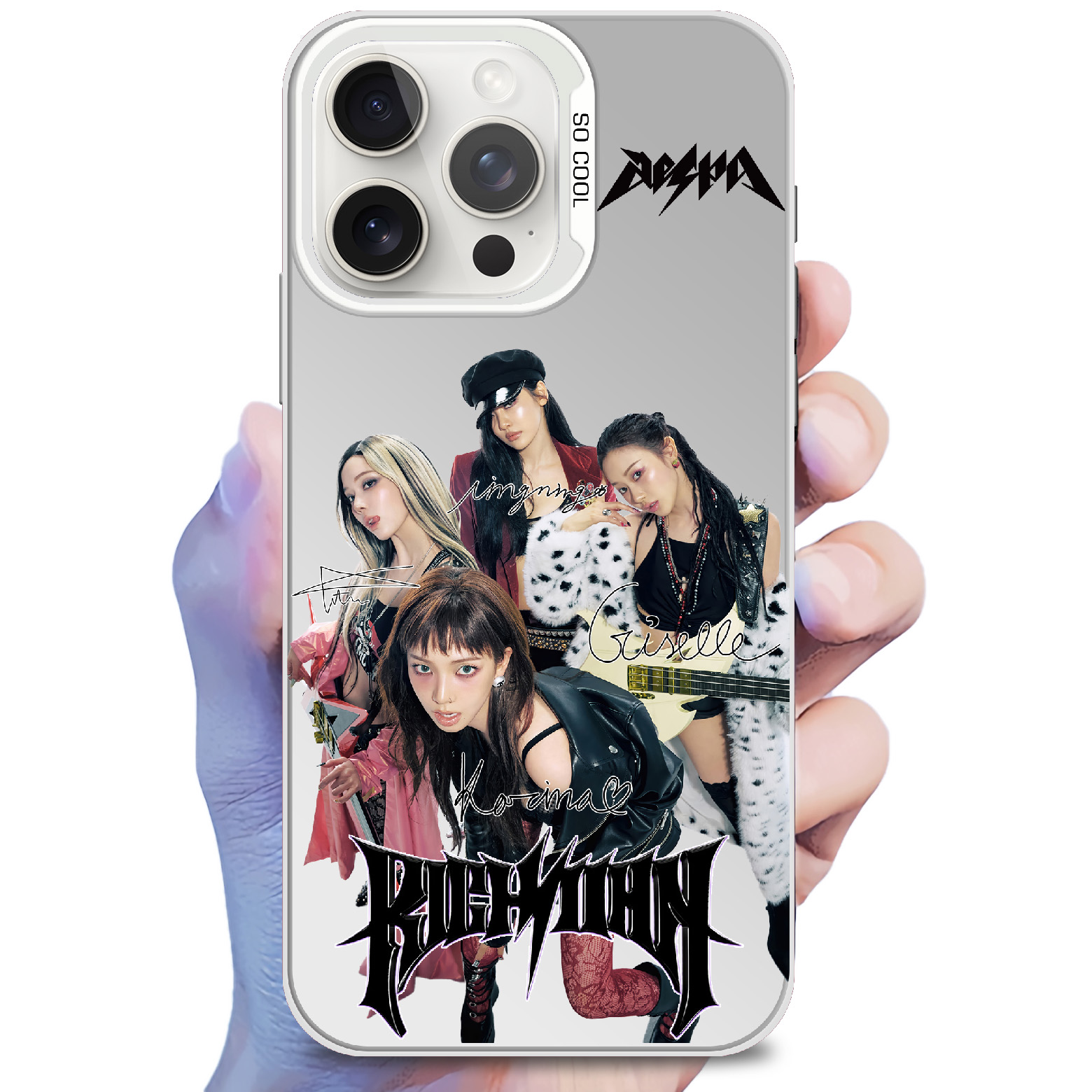 レーザーグラデーションスマートフォンケース-銀【Aespa/Rich Man】