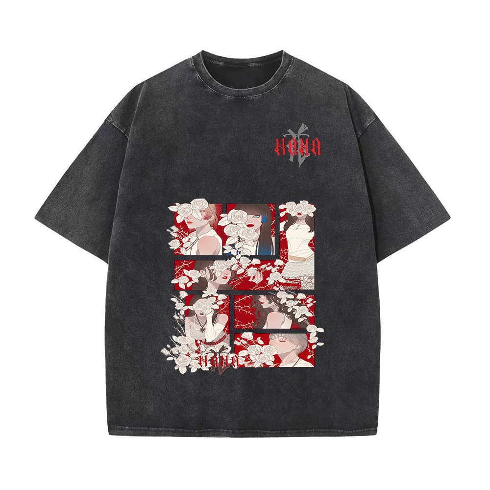 半袖・長袖 厚手エイジング加工Tシャツ／スウェット【HANA】-x