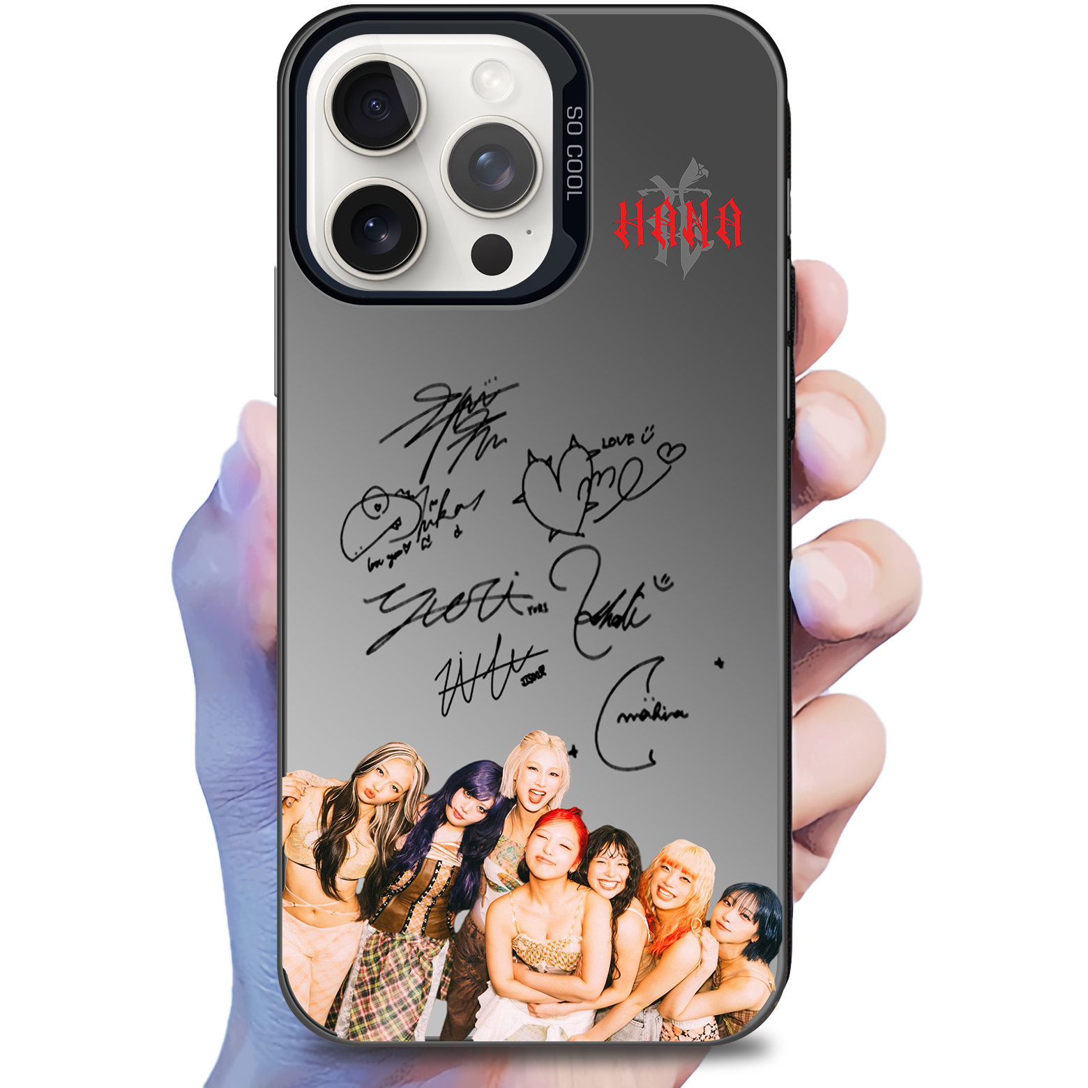 ミラースマホケース-黒【HANA/Bloom】