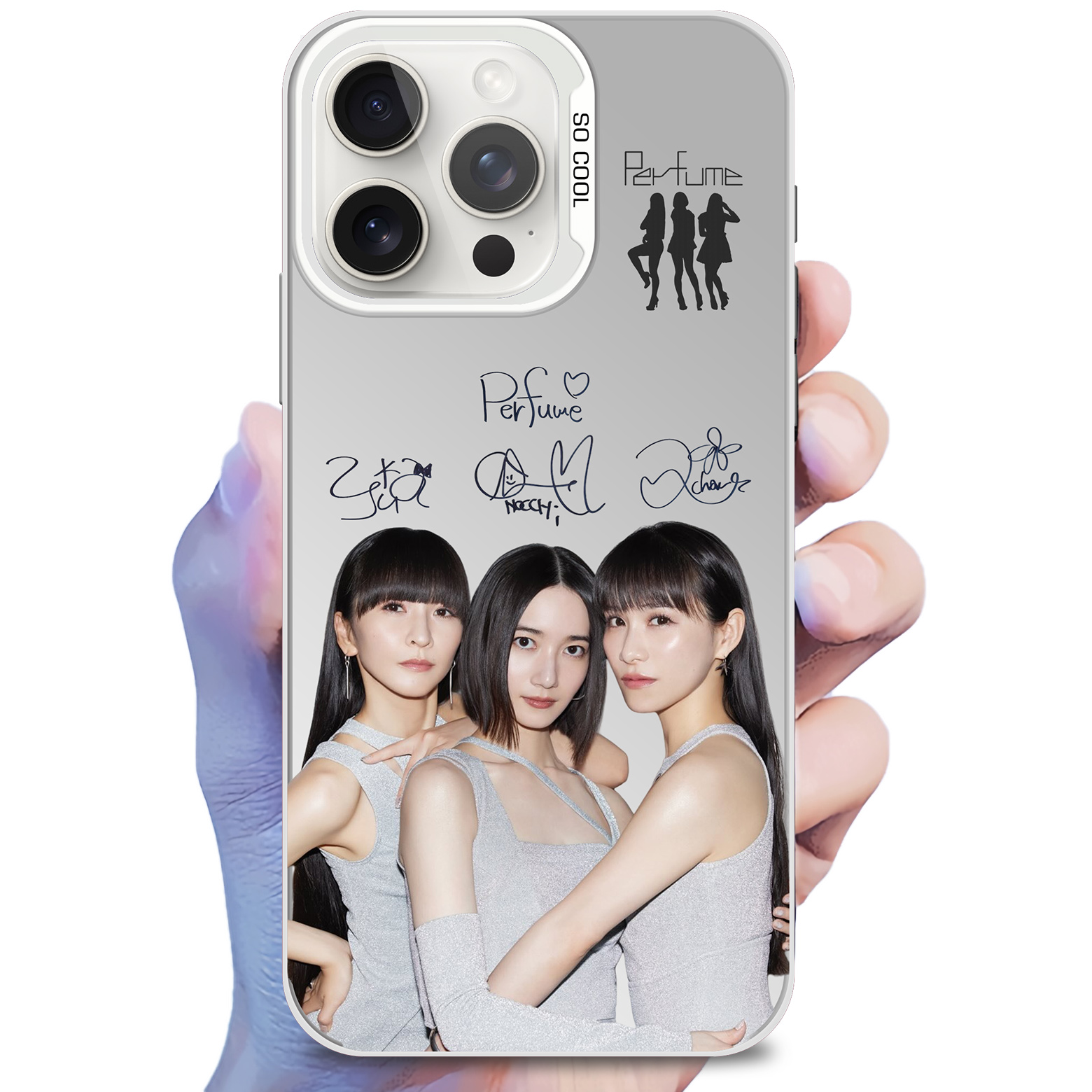 レーザーグラデーションスマートフォンケース-銀【Perfume】