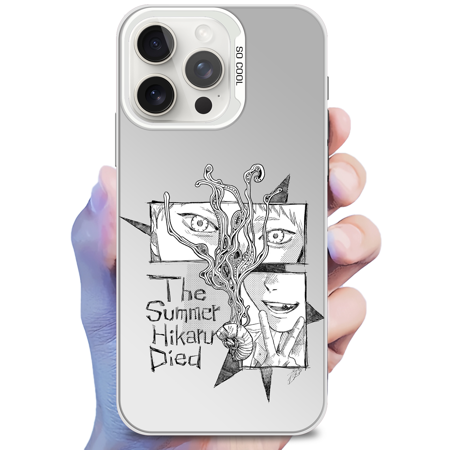 レーザーグラデーションスマートフォンケース-銀【光が死んだ夏】