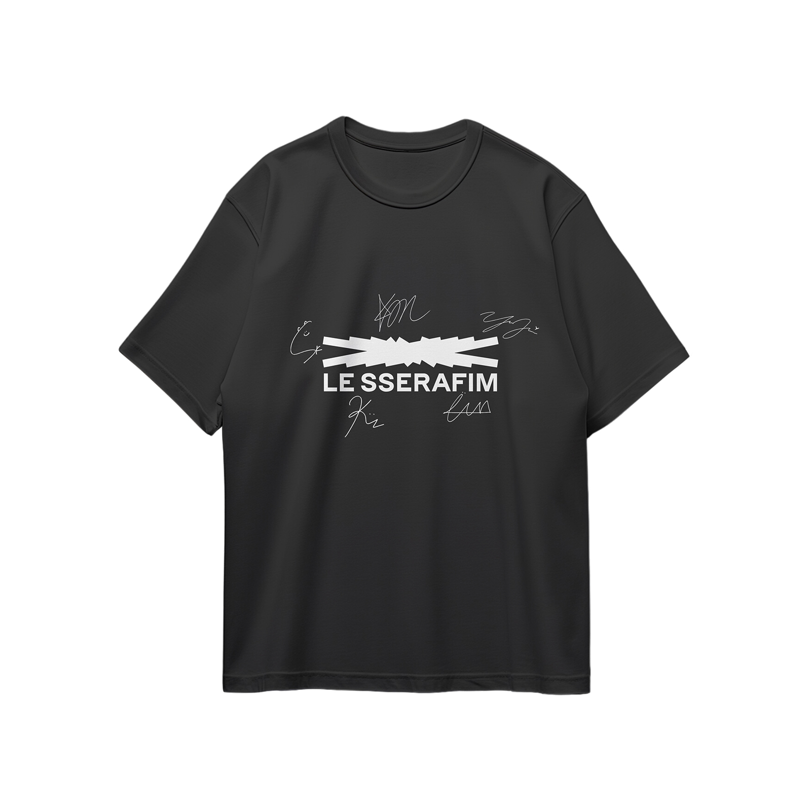 コットン プリント 応援Tシャツ-黒【LE SSERAFIM】