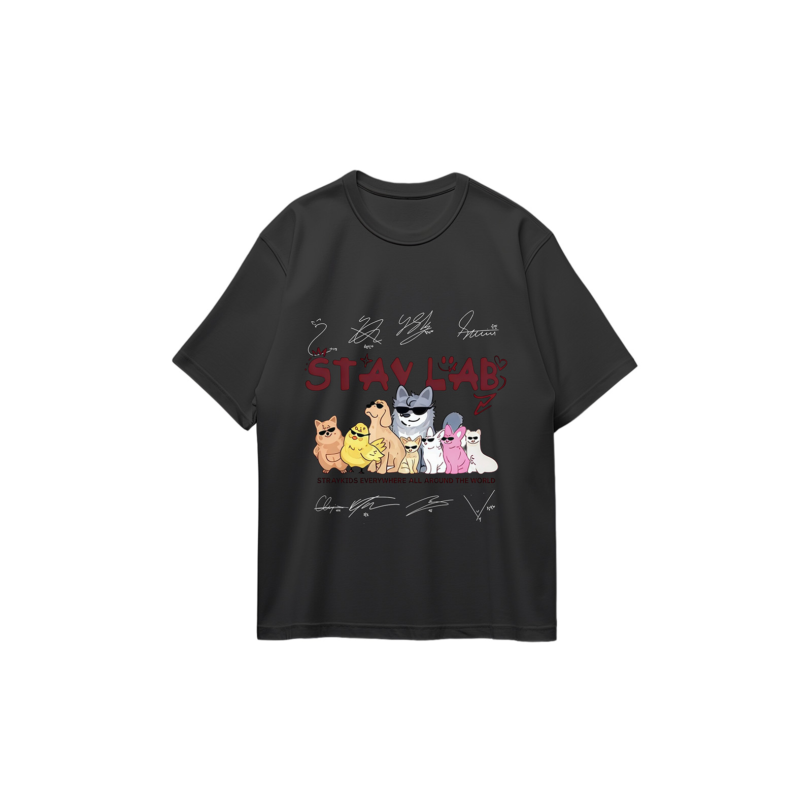 コットン プリント 応援Tシャツ-黒【Stray Kids/RUN IT】