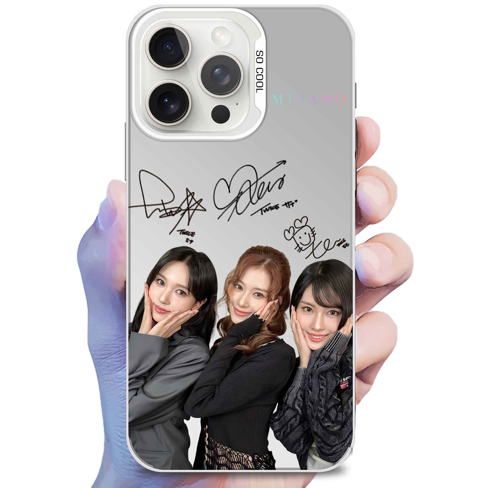 レーザーグラデーションスマートフォンケース-銀【MISAMO/TWICE】