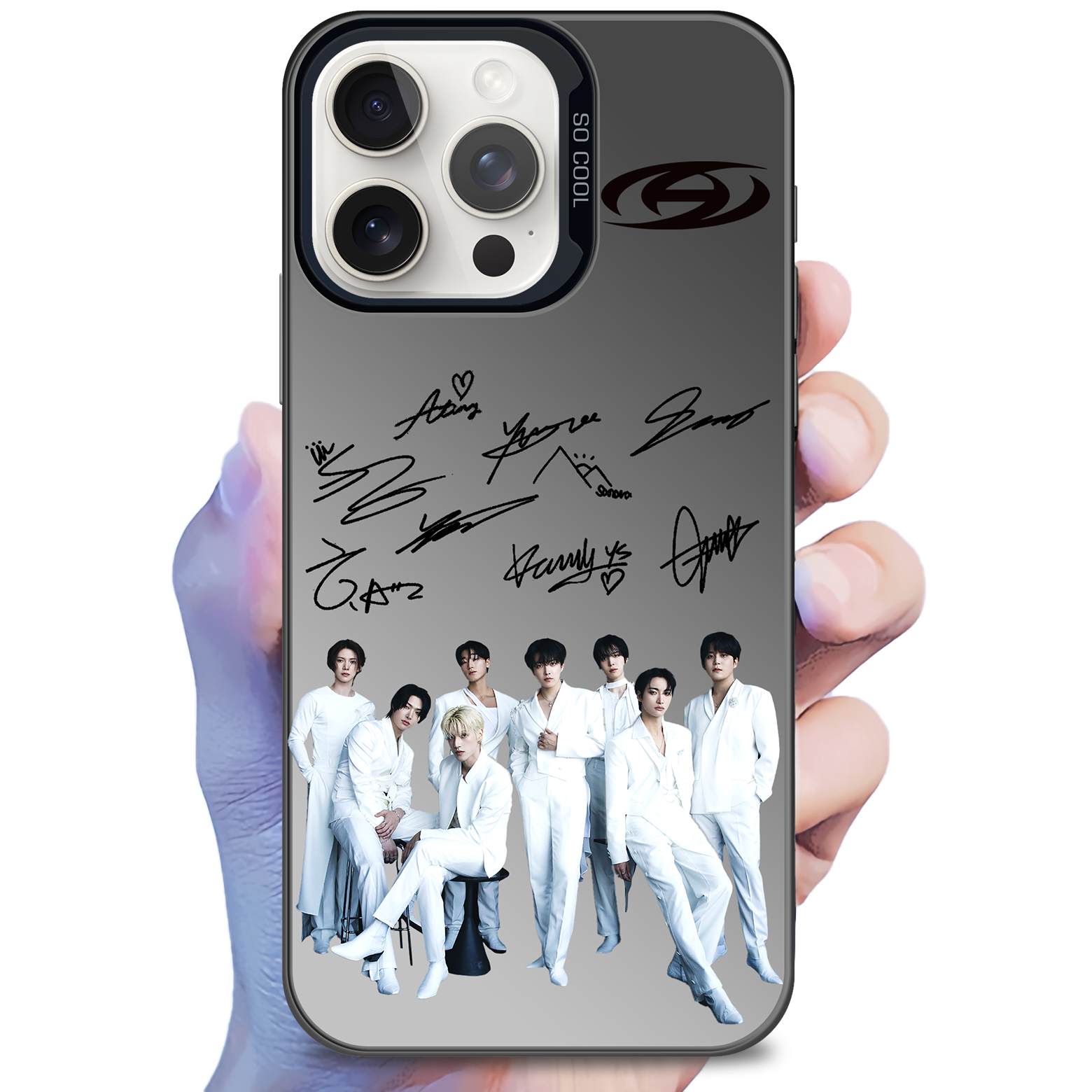 レーザーグラデーションスマートフォンケース-銀【ATEEZ】