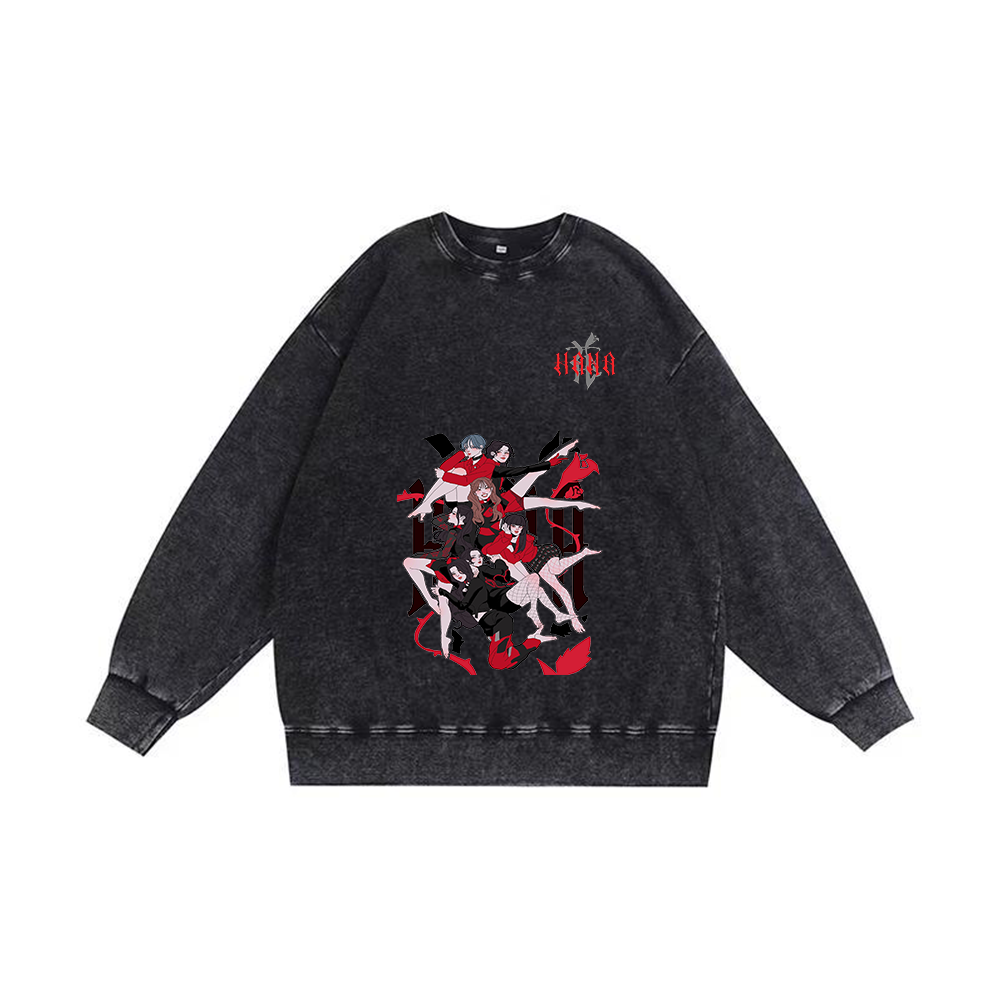 半袖・長袖 厚手エイジング加工Tシャツ／スウェット【HANA/BAD LOVE】-S