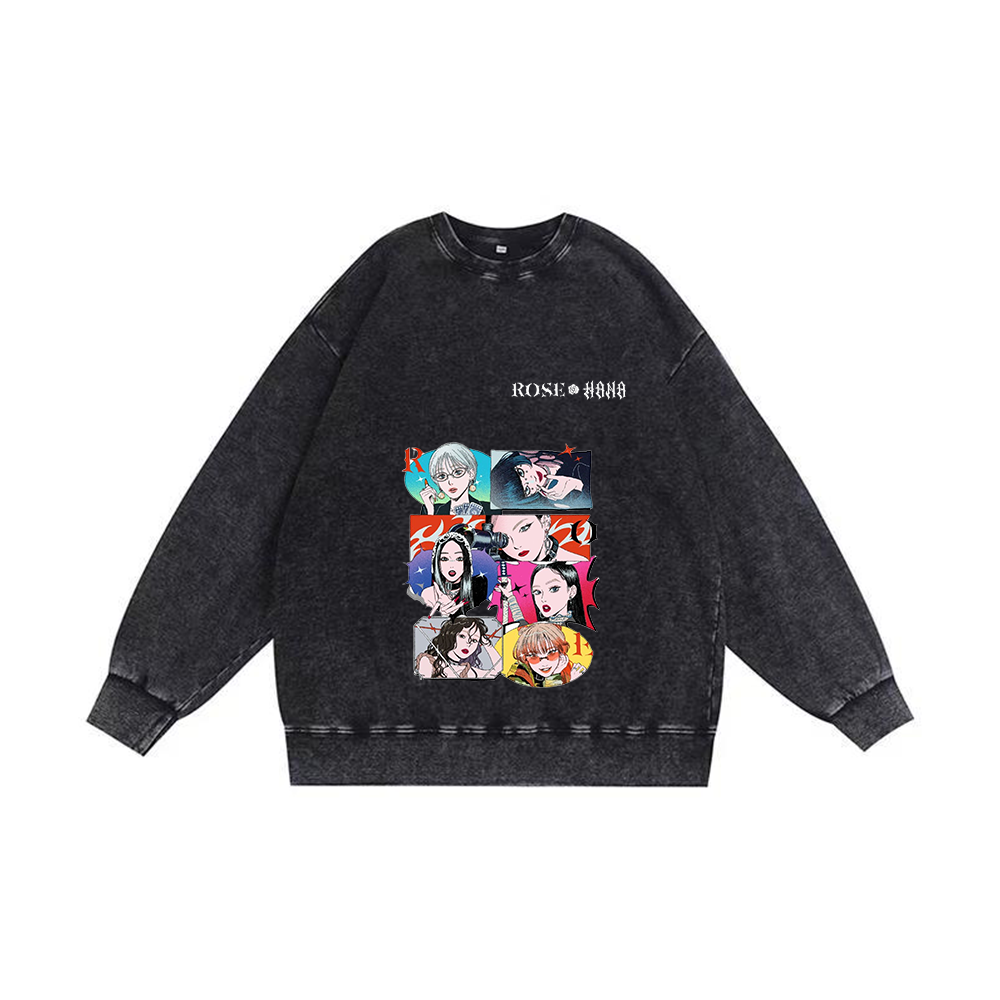 半袖・長袖 厚手エイジング加工Tシャツ／スウェット【HANA/ROSE】-M