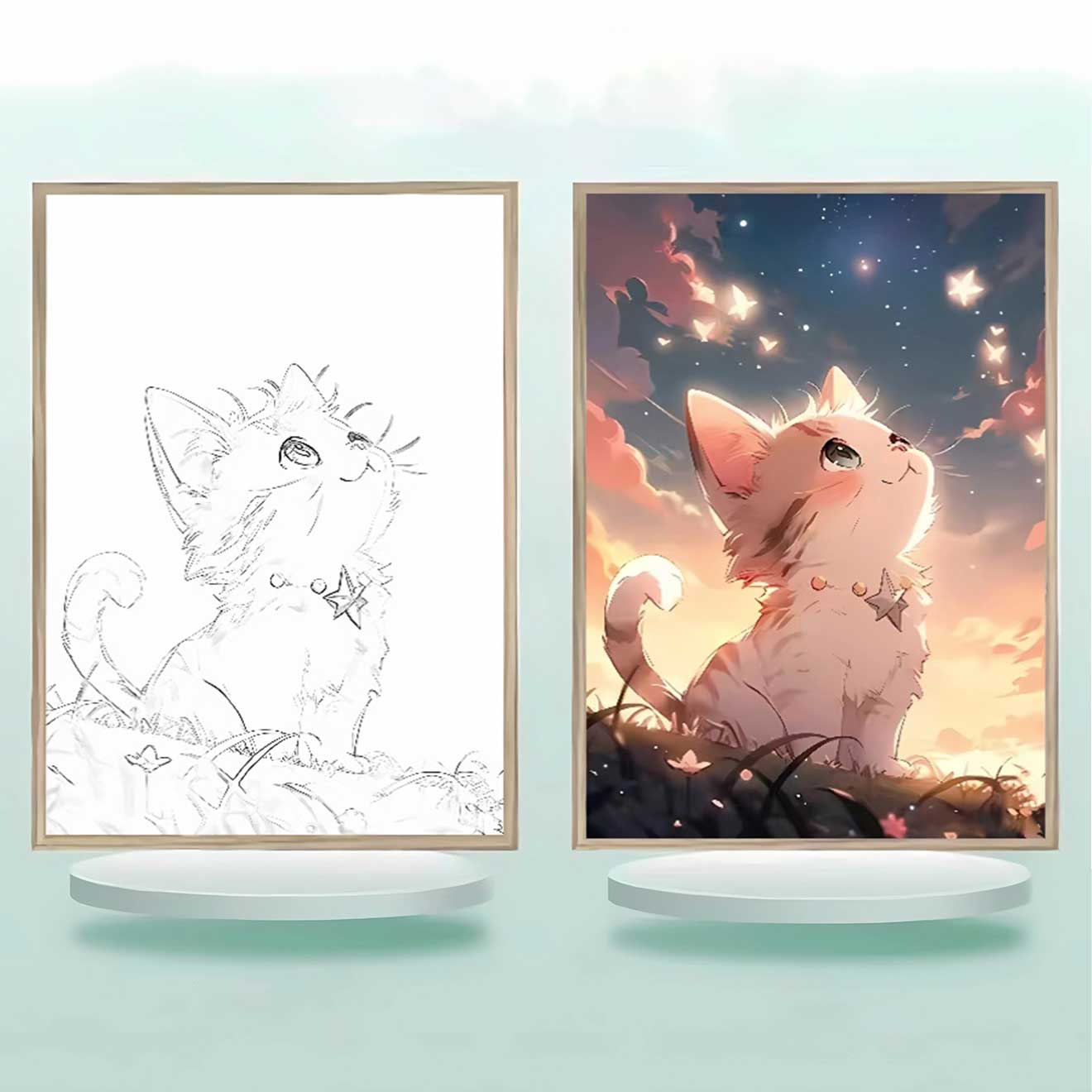 夕暮れの光と影の絵【ネコ匹】