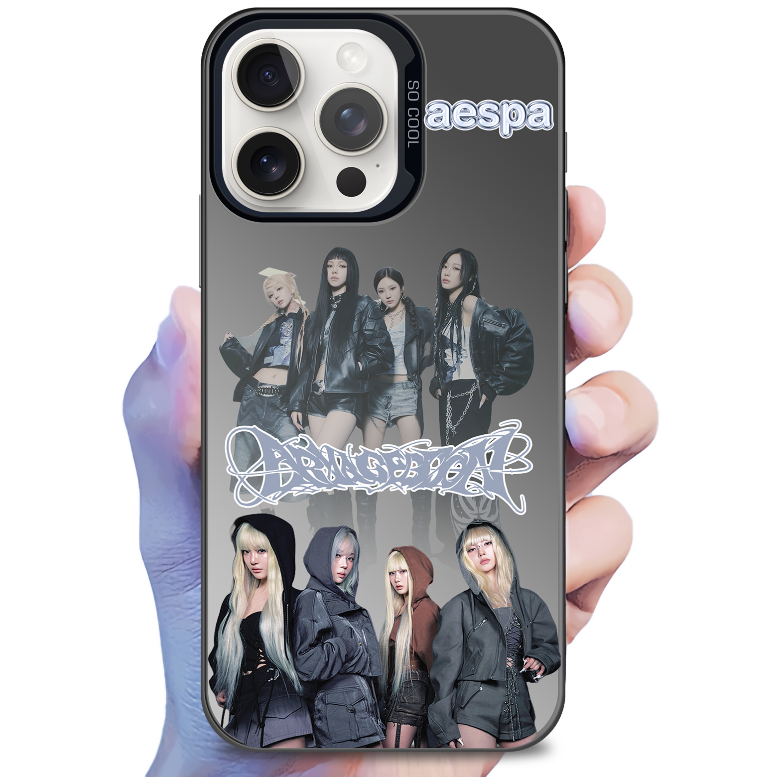 レーザーグラデーションスマートフォンケース-黒【Aespa/Armageddon】