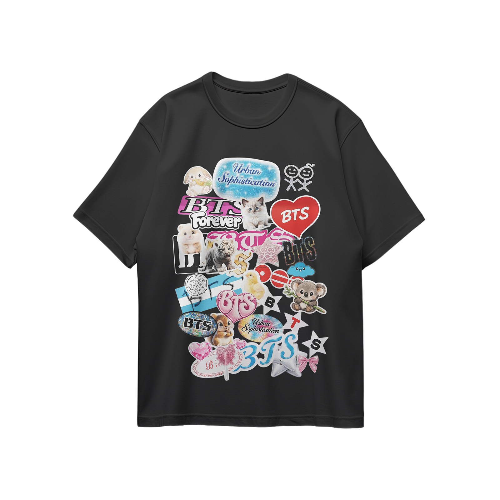 コットン プリント 応援Tシャツ-黒【BTS/ARIRANG】-E