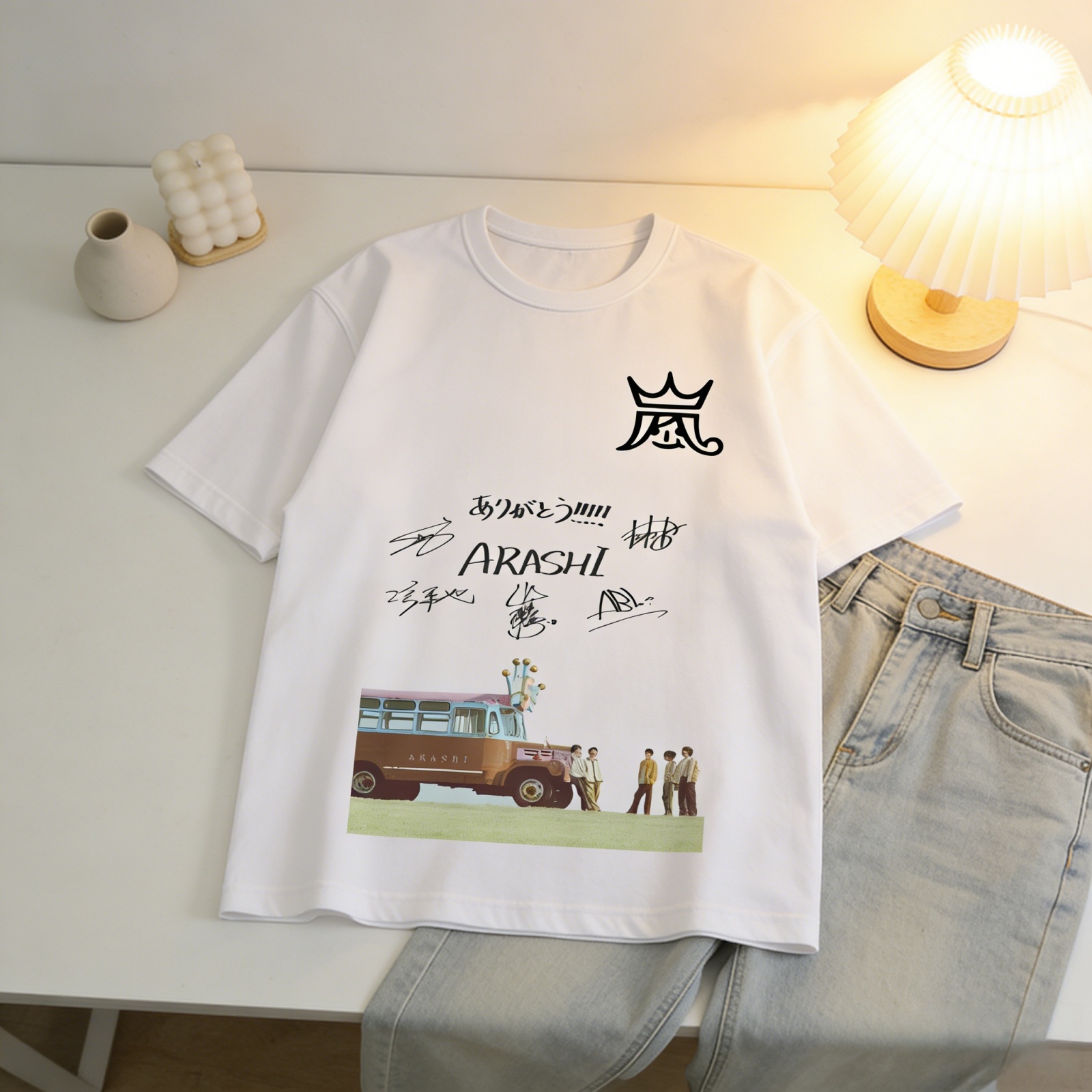 コットン プリント 応援Tシャツ-白【嵐ARASHI/FIVE】