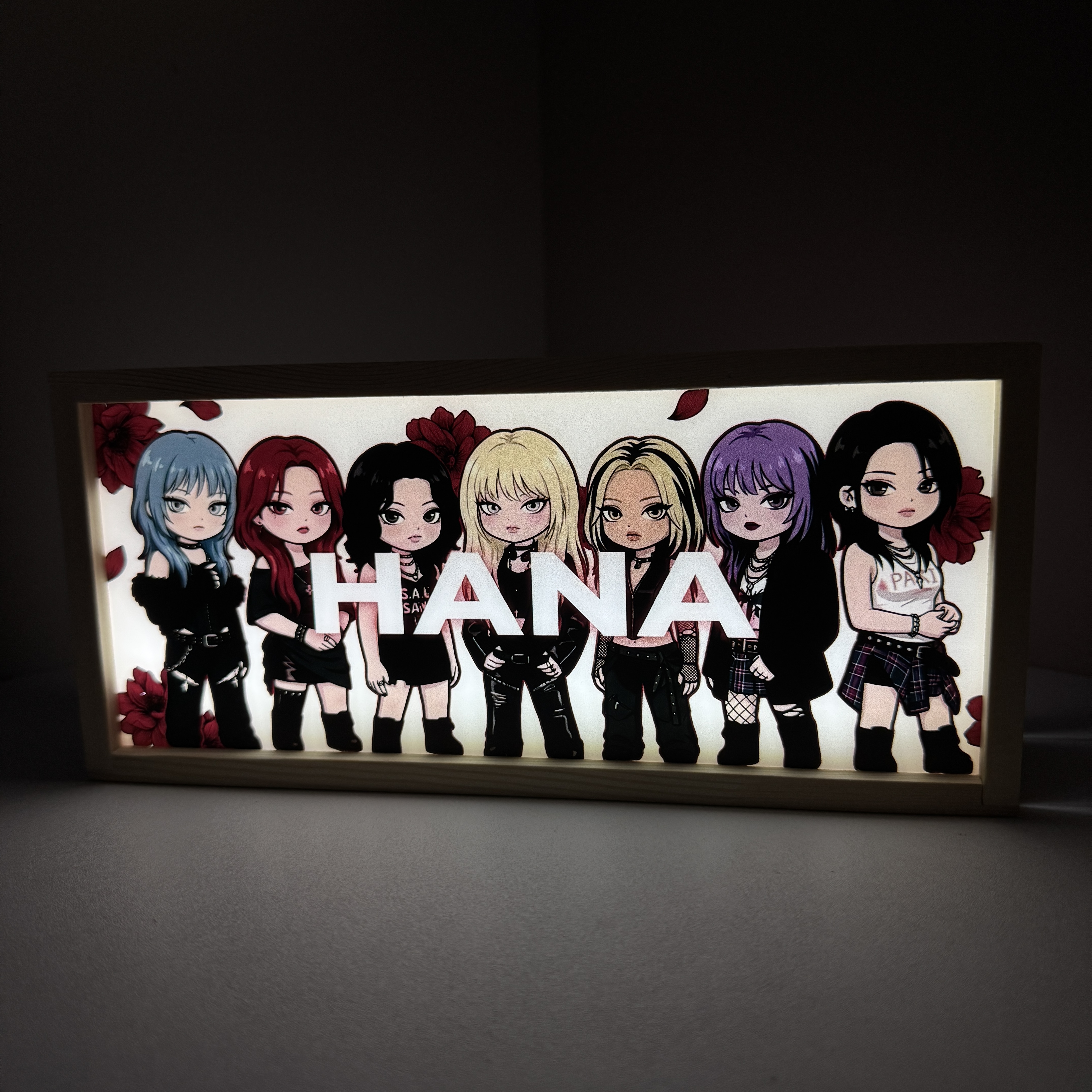 木製ベース 両面発光アクリルナイトライト【HANA】