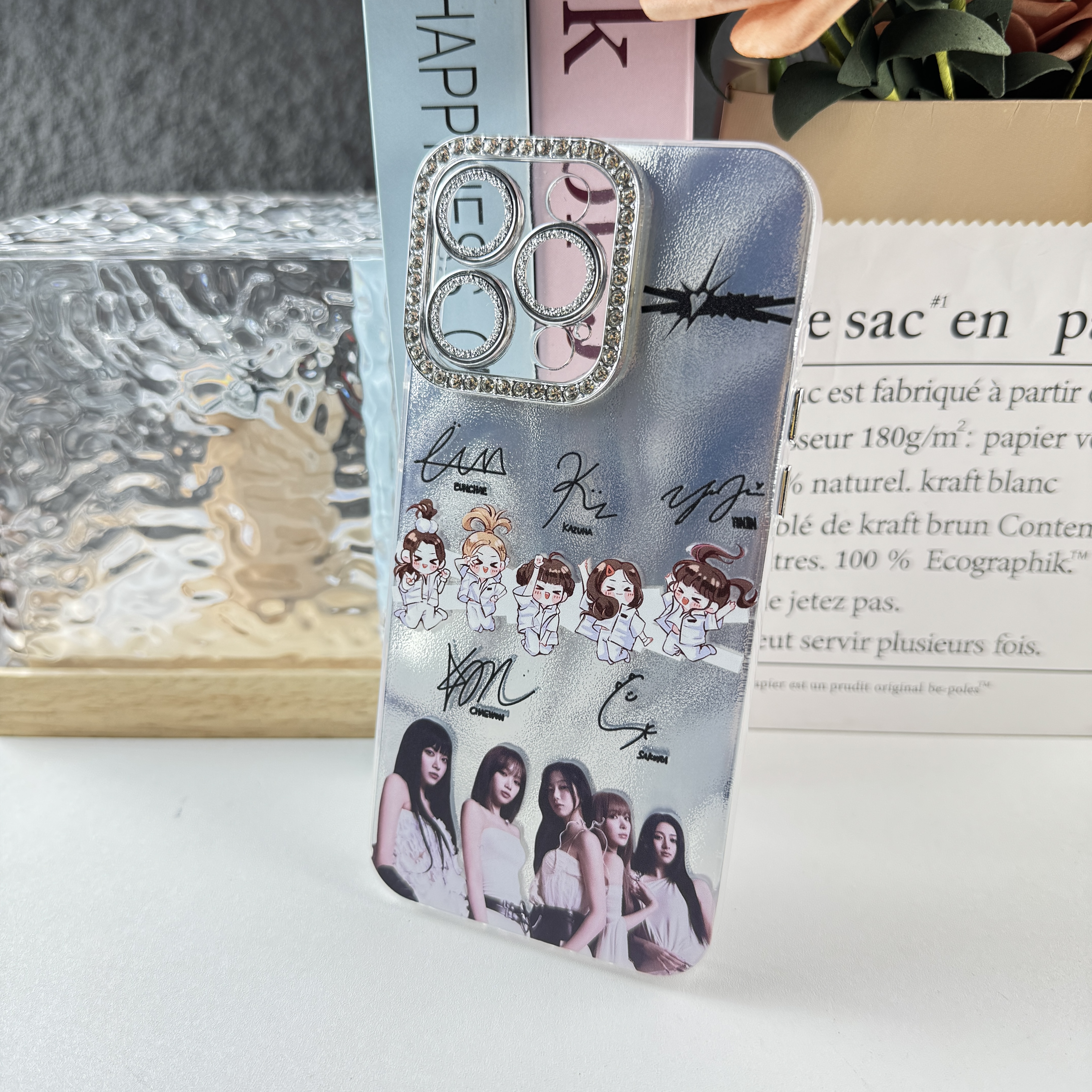 ダイヤモンドレーザーグラデーションスマートフォンケース【LE SSERAFIM/SPAGHETTI】