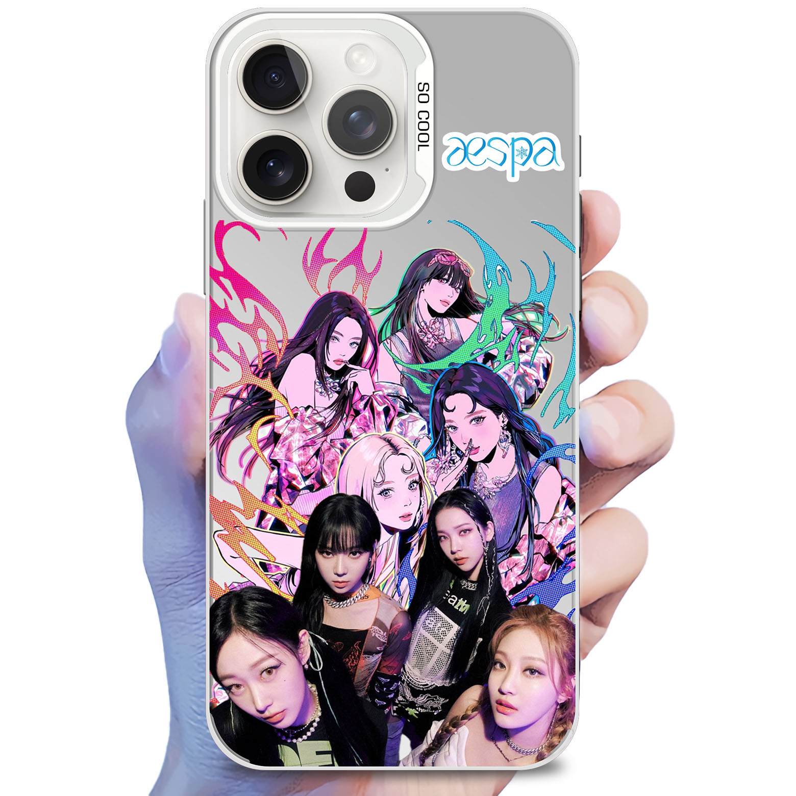 レーザーグラデーションスマートフォンケース-銀【AESPA】-YITOTO™推し活がもっと楽しくなる