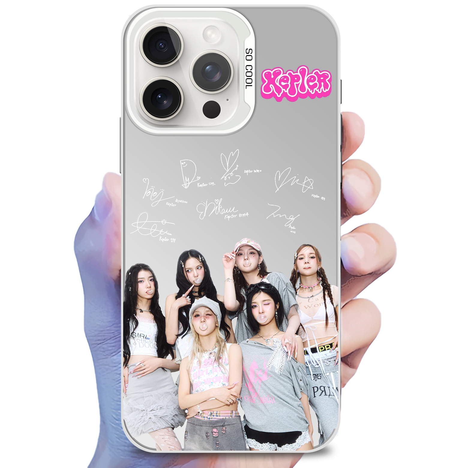 レーザーグラデーションスマートフォンケース-銀【Kep1er/BUBBLE GUM】