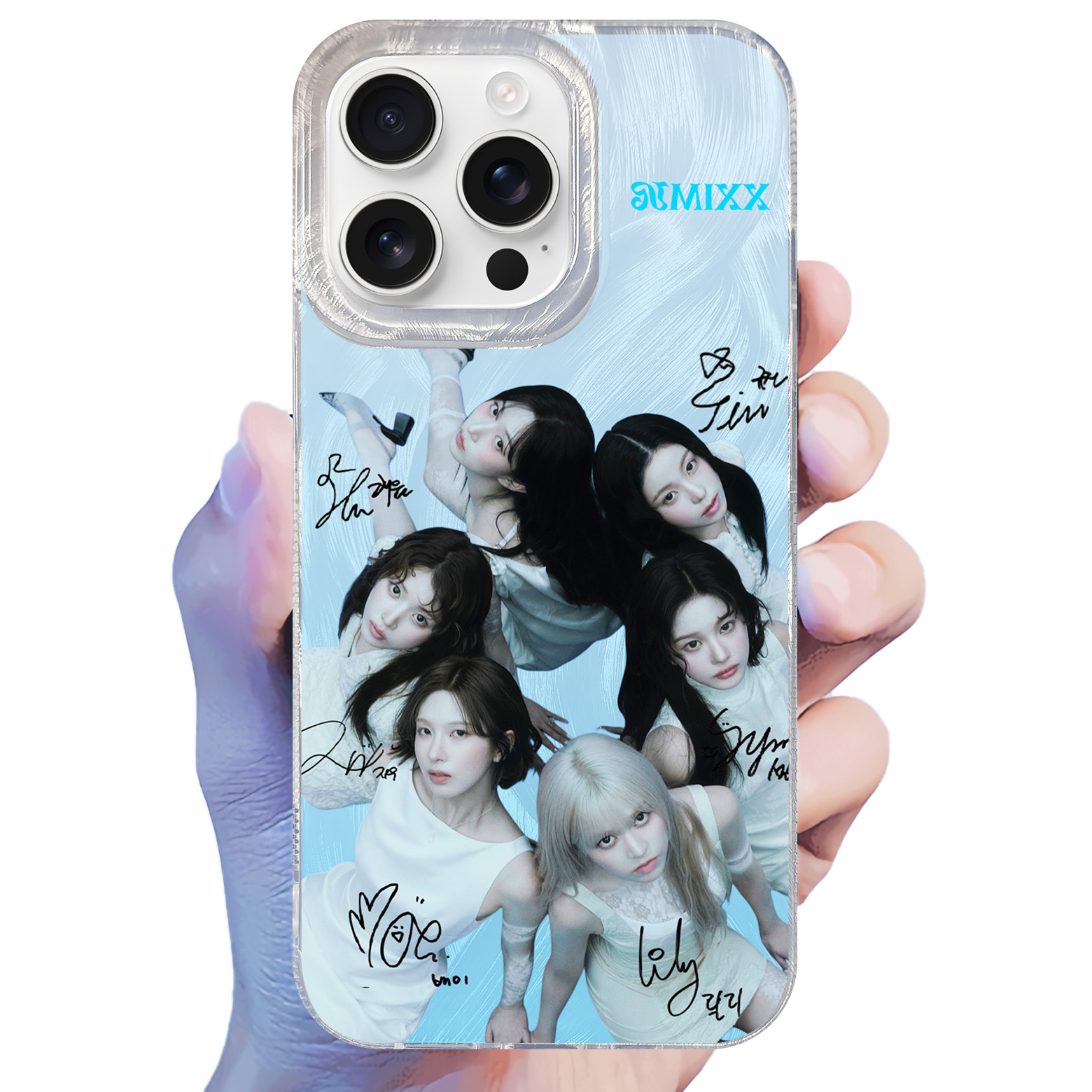 フェザーテクスチャーレーザーグラデーションスマートフォンケース【NMIXX/Blue Valentine】