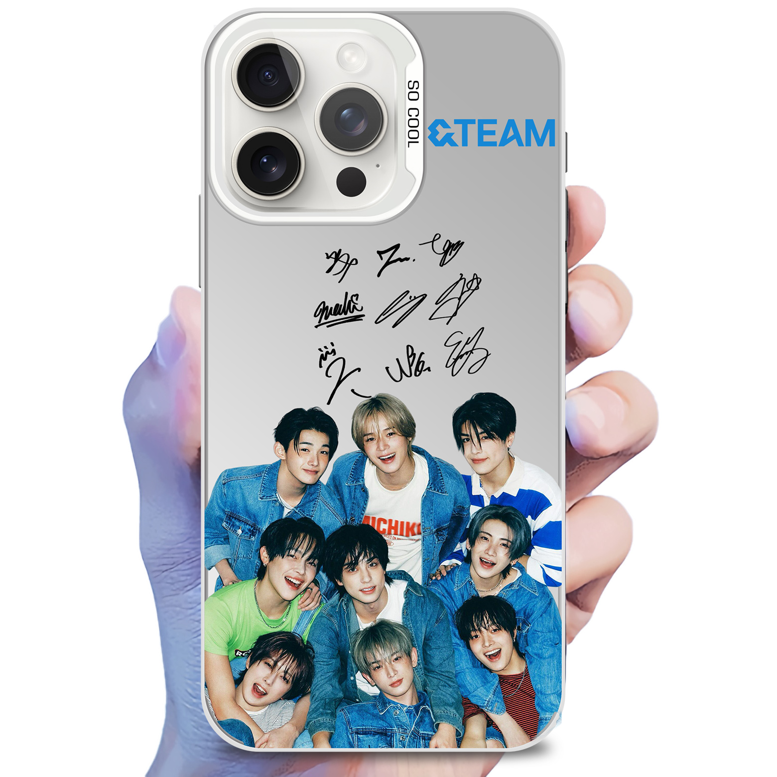 レーザーグラデーションスマートフォンケース-銀【&TEAM】-B