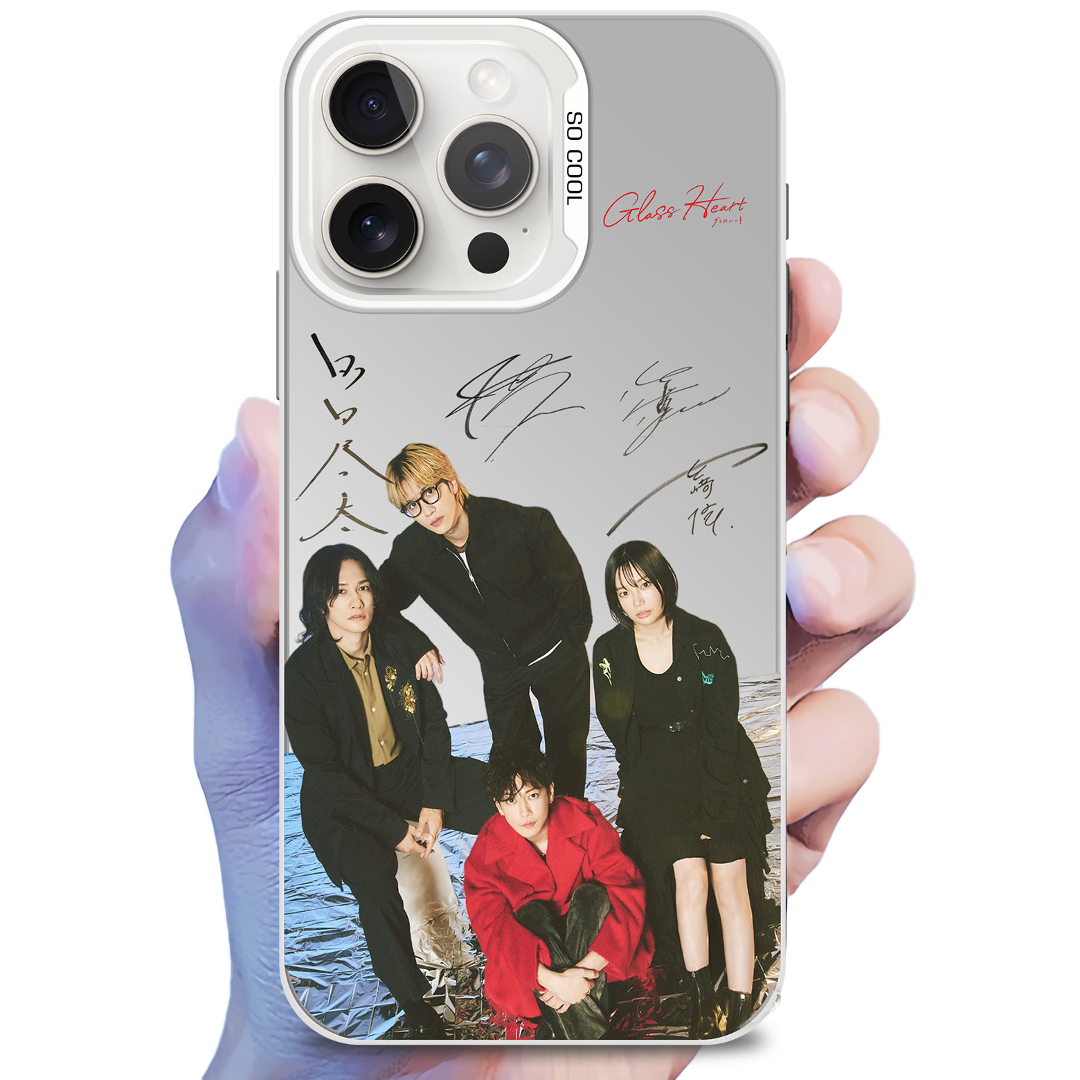 レーザーグラデーションスマートフォンケース-銀【TENBLANK/Glass Heart】