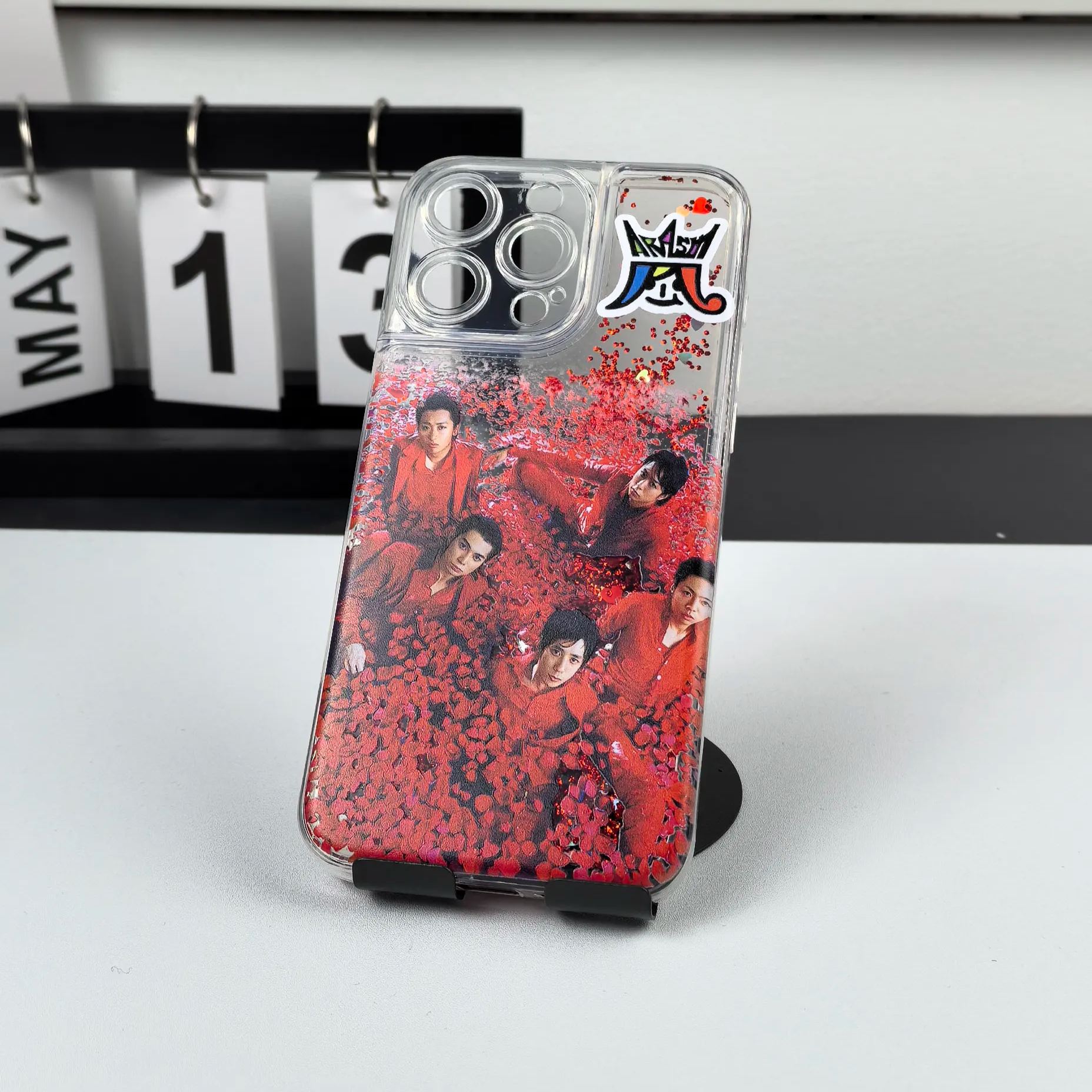キラキラ流砂スマホケース-赤【嵐ARASHI】