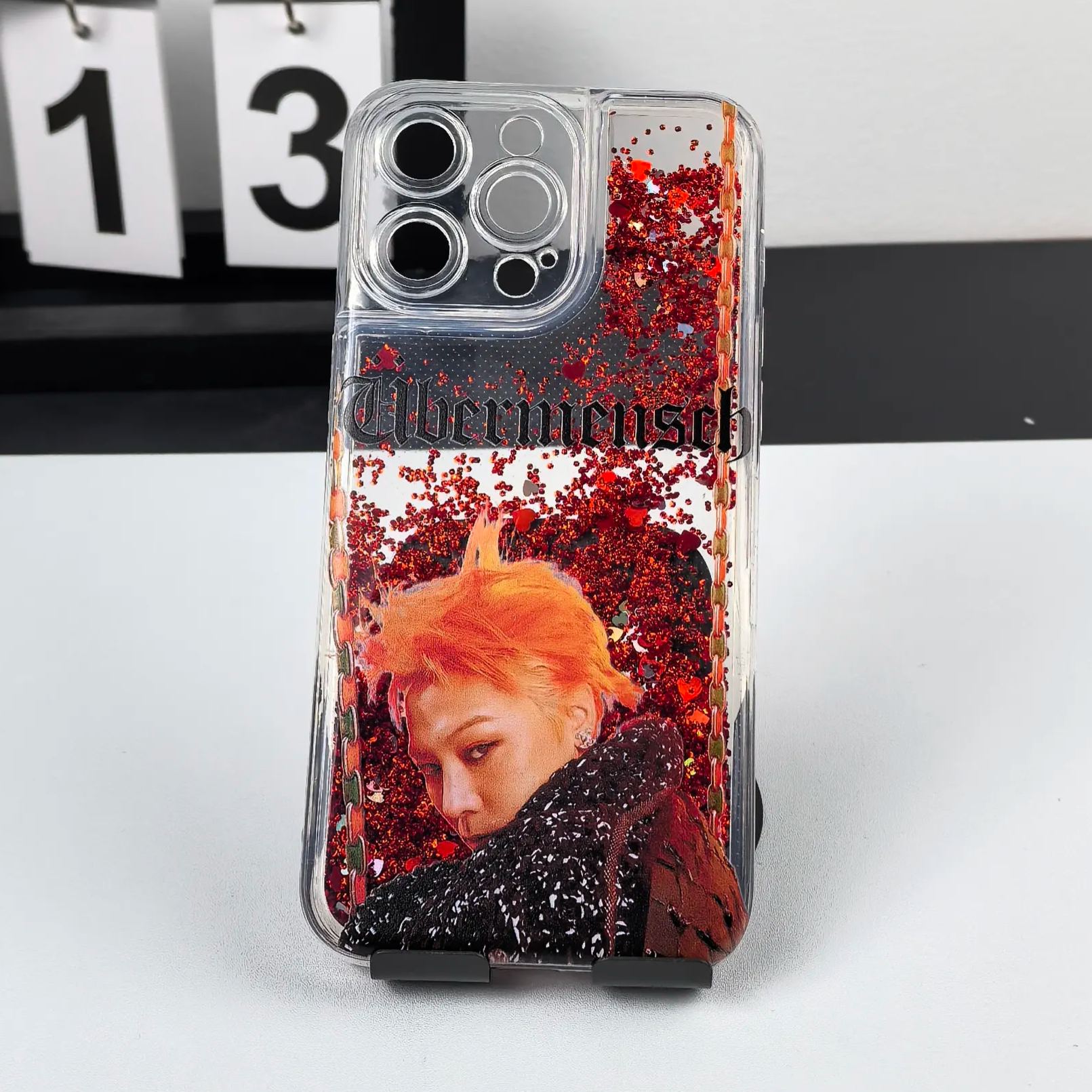 キラキラ流砂スマホケース-赤【G-DRAGON/Übermensch】