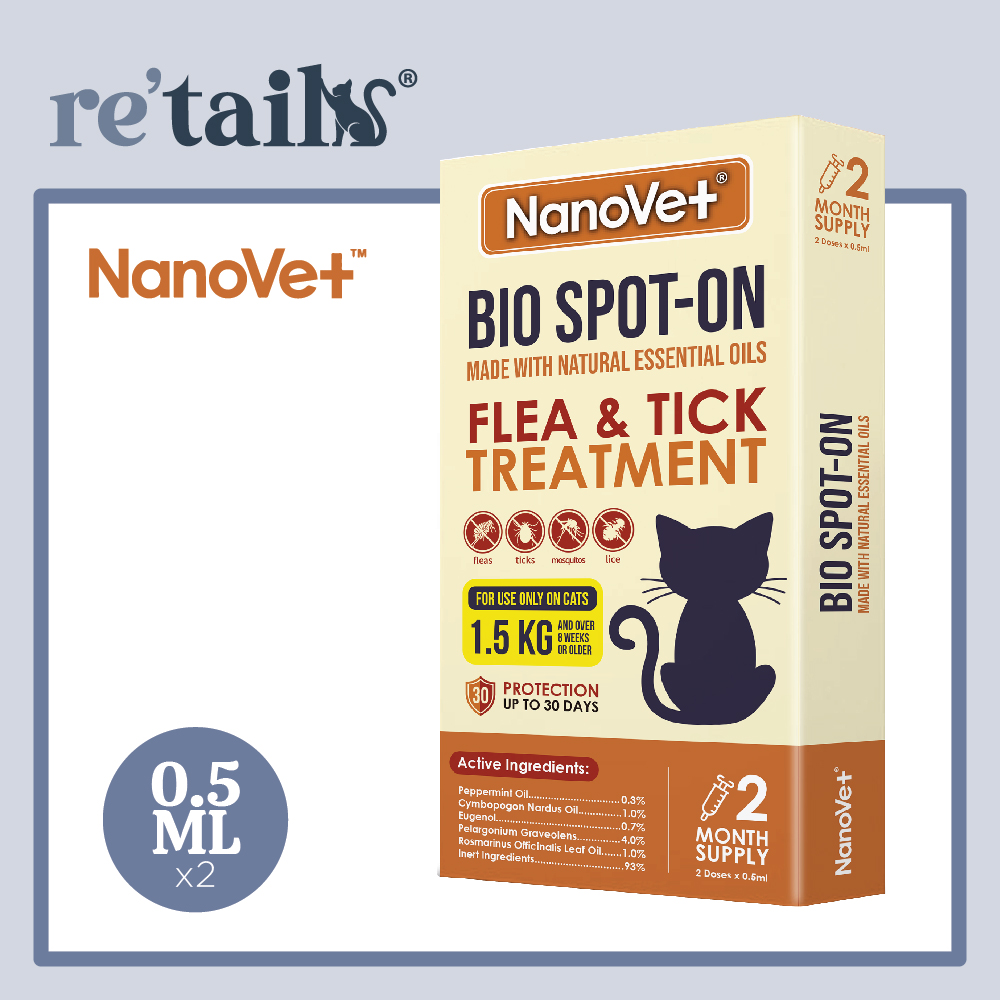 Nanovet Bio Spot-On Flea and Tick Treatment For Cat (0.5ml x 2 Doses)