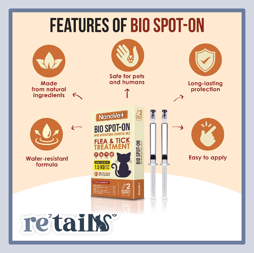 Nanovet Bio Spot-On Flea and Tick Treatment For Cat (0.5ml x 2 Doses)