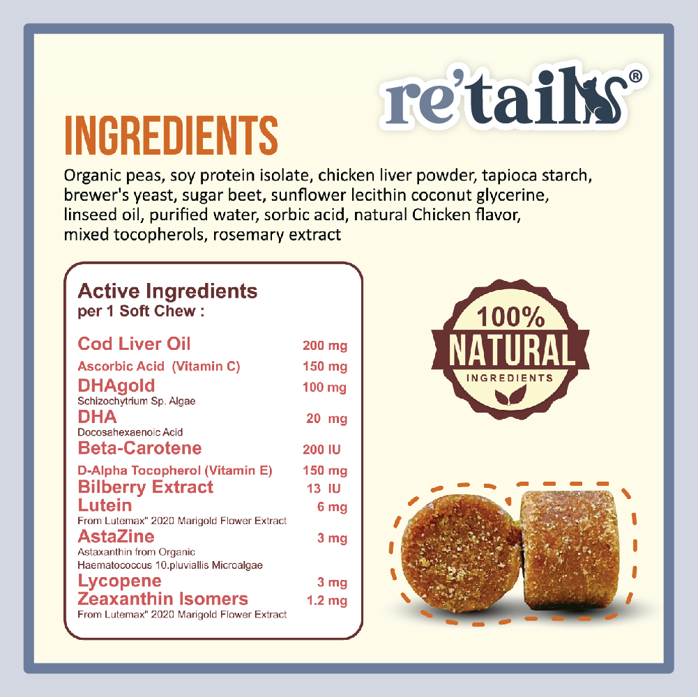 Nanovet Pet Eye + Tear Stain Chews for Cat & Dog (45 Chews)