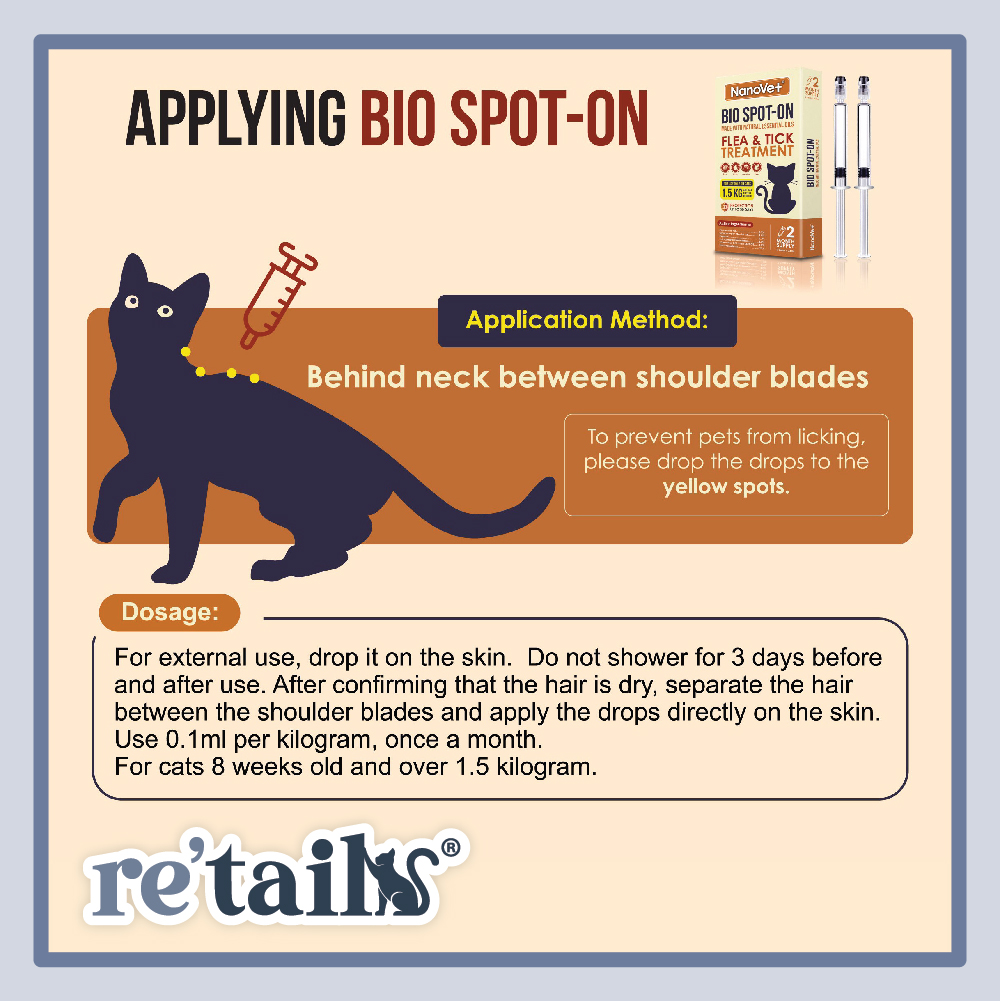Nanovet Bio Spot-On Flea and Tick Treatment For Cat (0.5ml x 2 Doses)