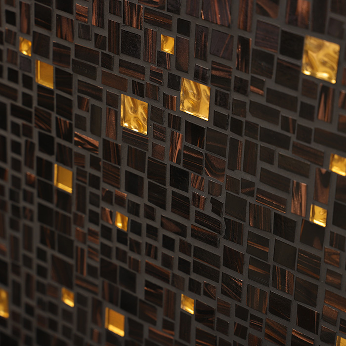 Opulent Brown and Gold Glass Mosaic Tiles - Irregular Wall Design