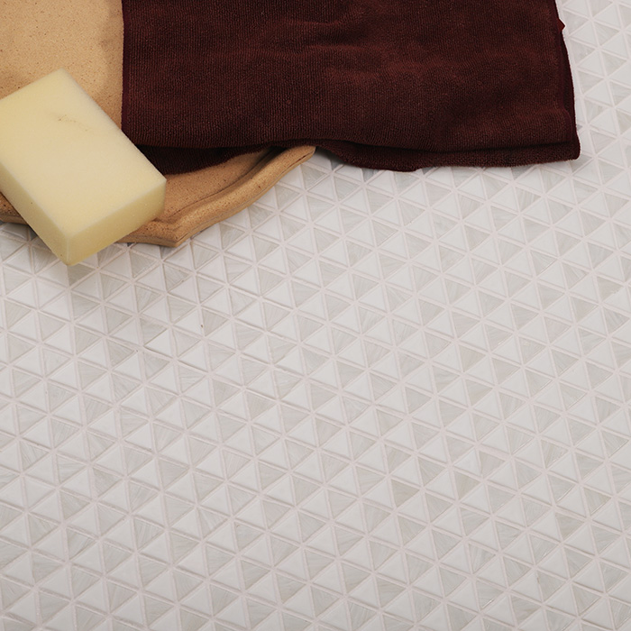 Modern White Triangle Glass Mosaic Tiles - Checkerboard Floor Design