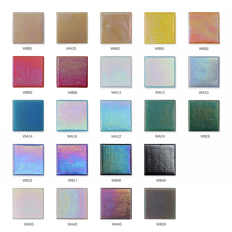 Front view of Iridescent series mosaic tiles color palettes.