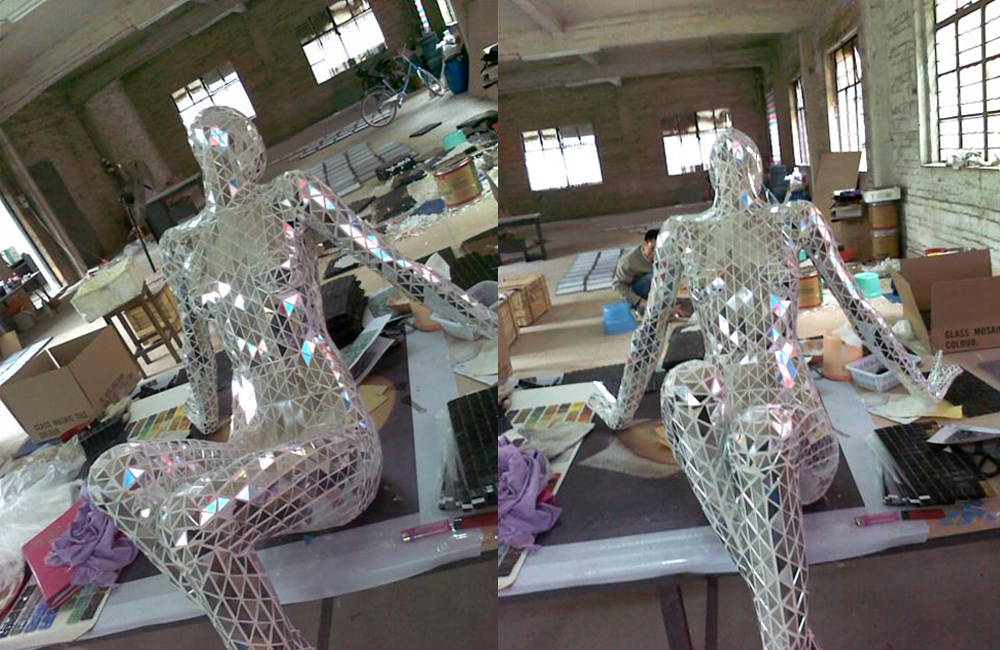 Photo of Mirror Mosaic Mannequin after production is complete.