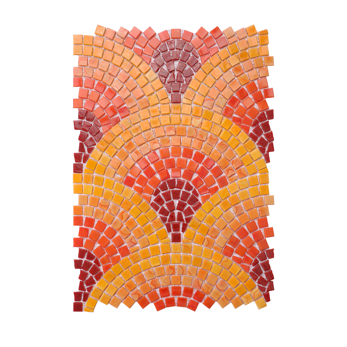 Obverse side of orange and red glass mural mosaic for wall art
