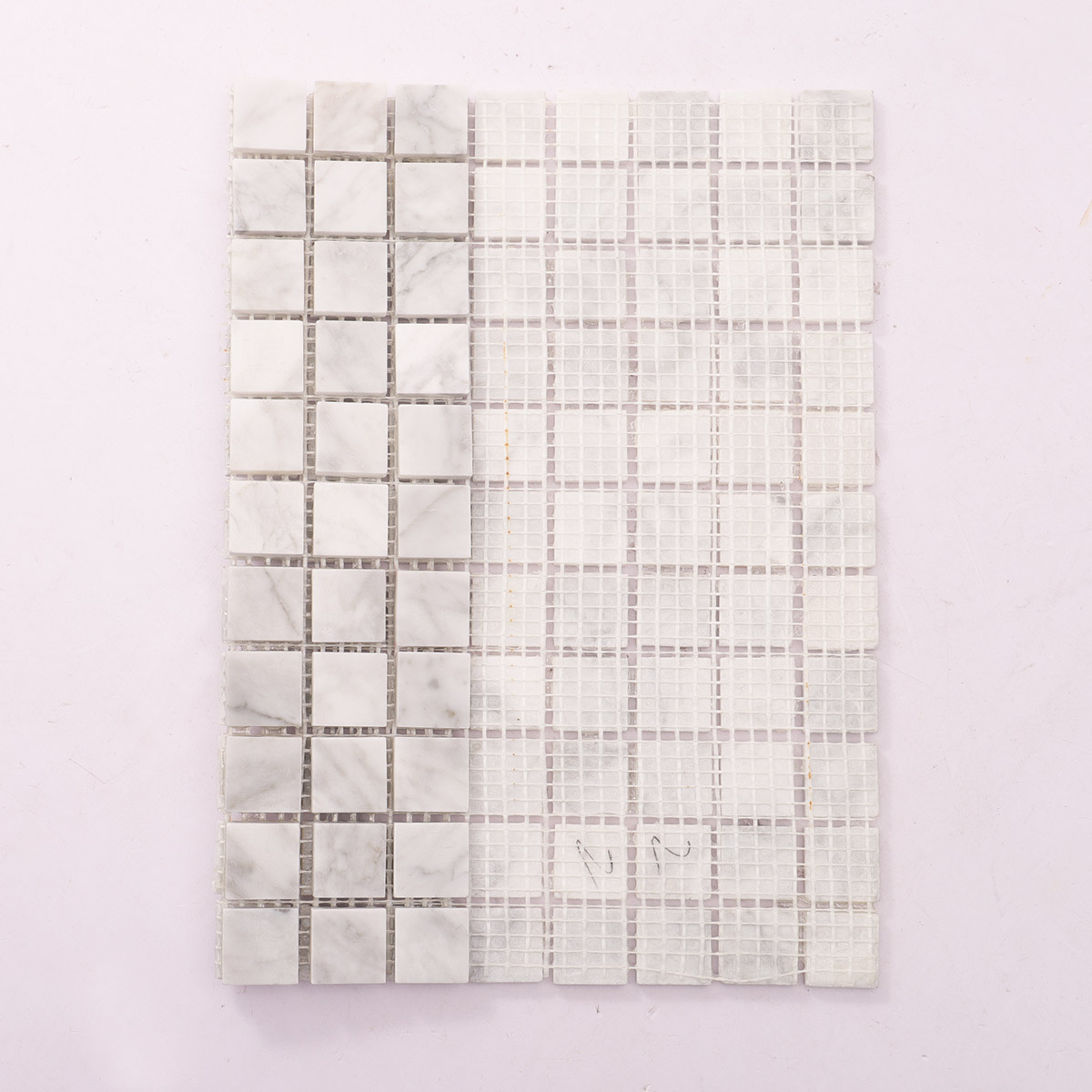 White Carrara square marble mosaic stone tile with folded back side