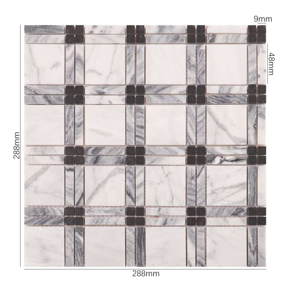 Black & White Plaid Marble Polished Mosaic Tiles-SAICINA TILES