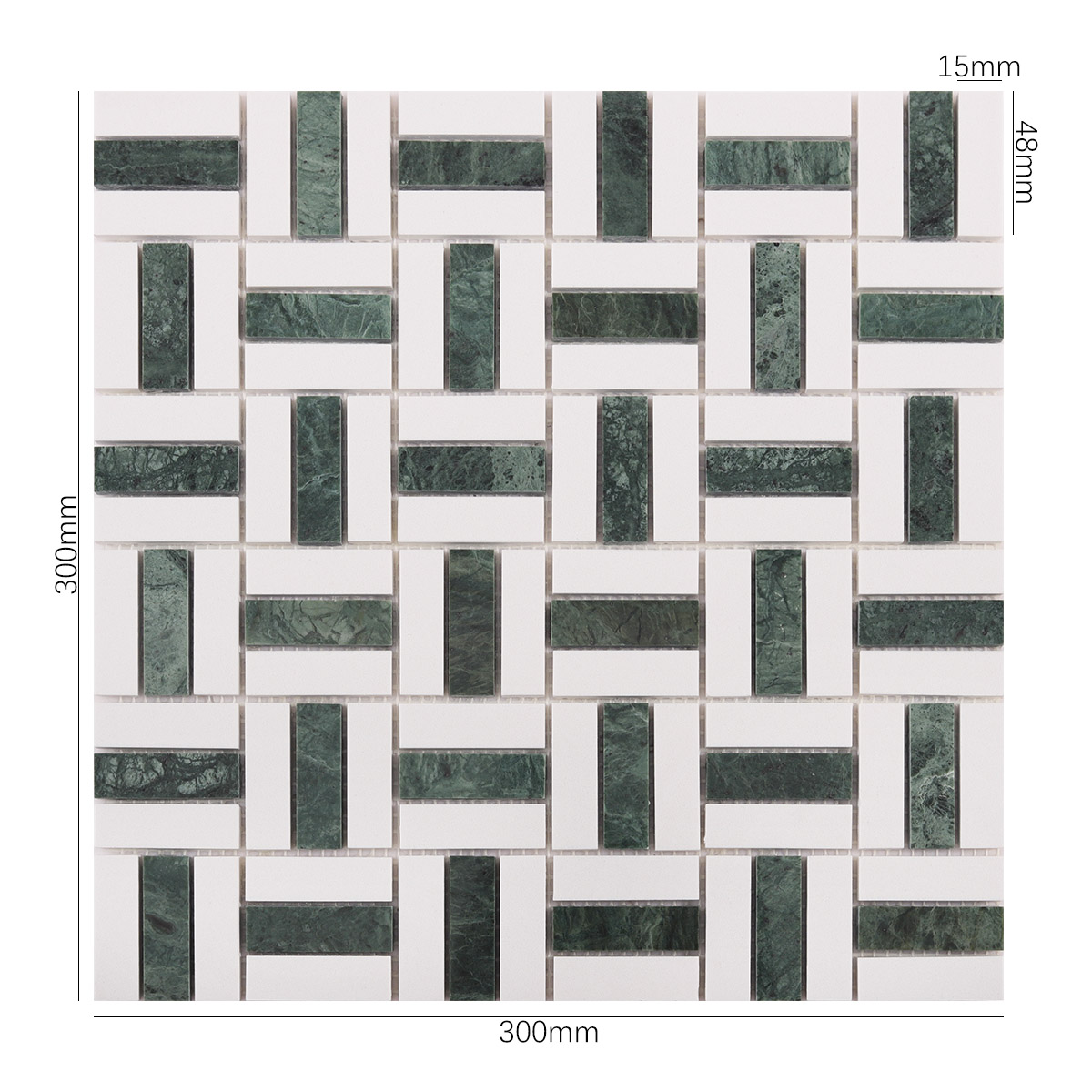 Empress Green and White Marble Mosaic Basketweave Tiles-SAICINA TILES