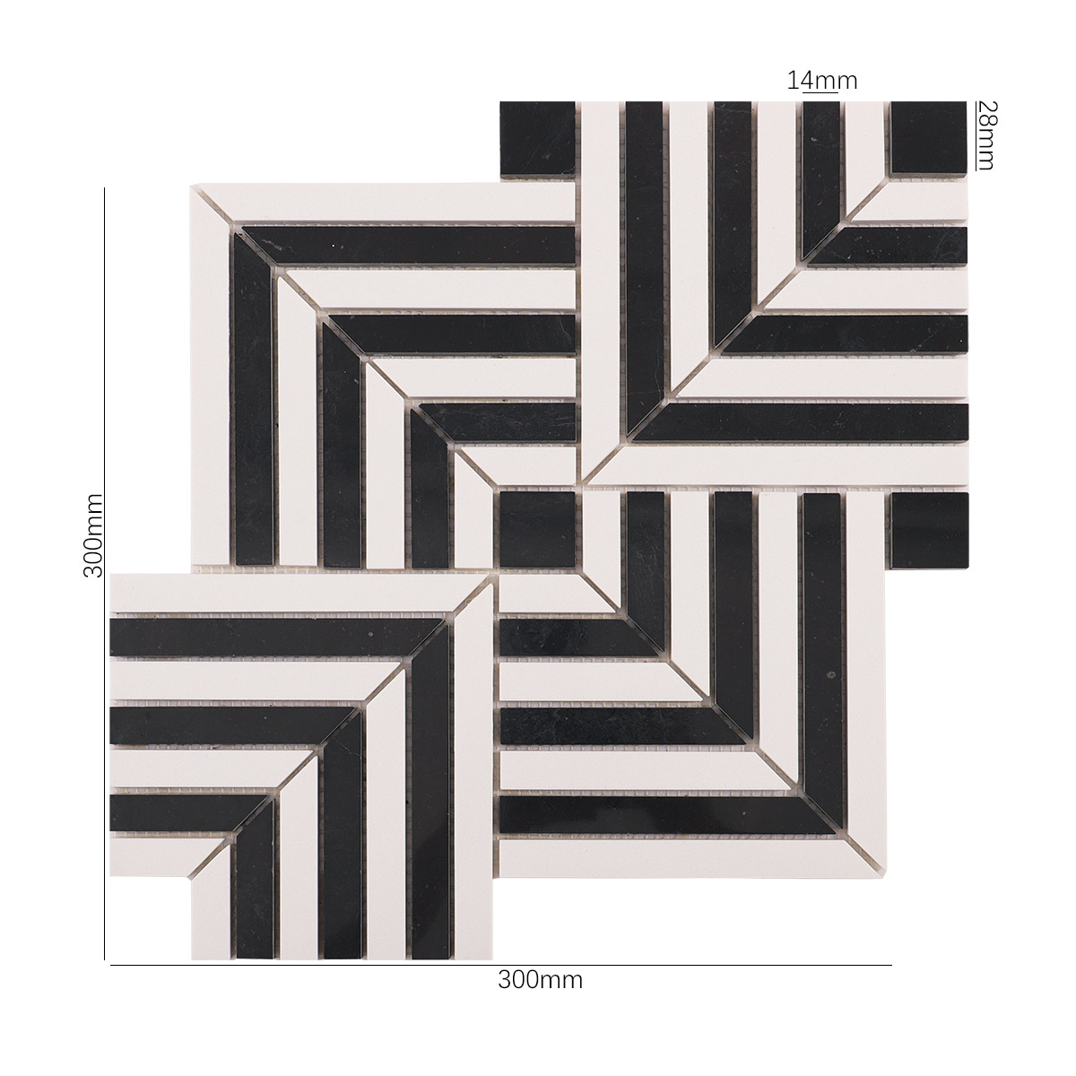 Polished Black and White Geometric Marble Mosaic Tiles-SAICINA TILES