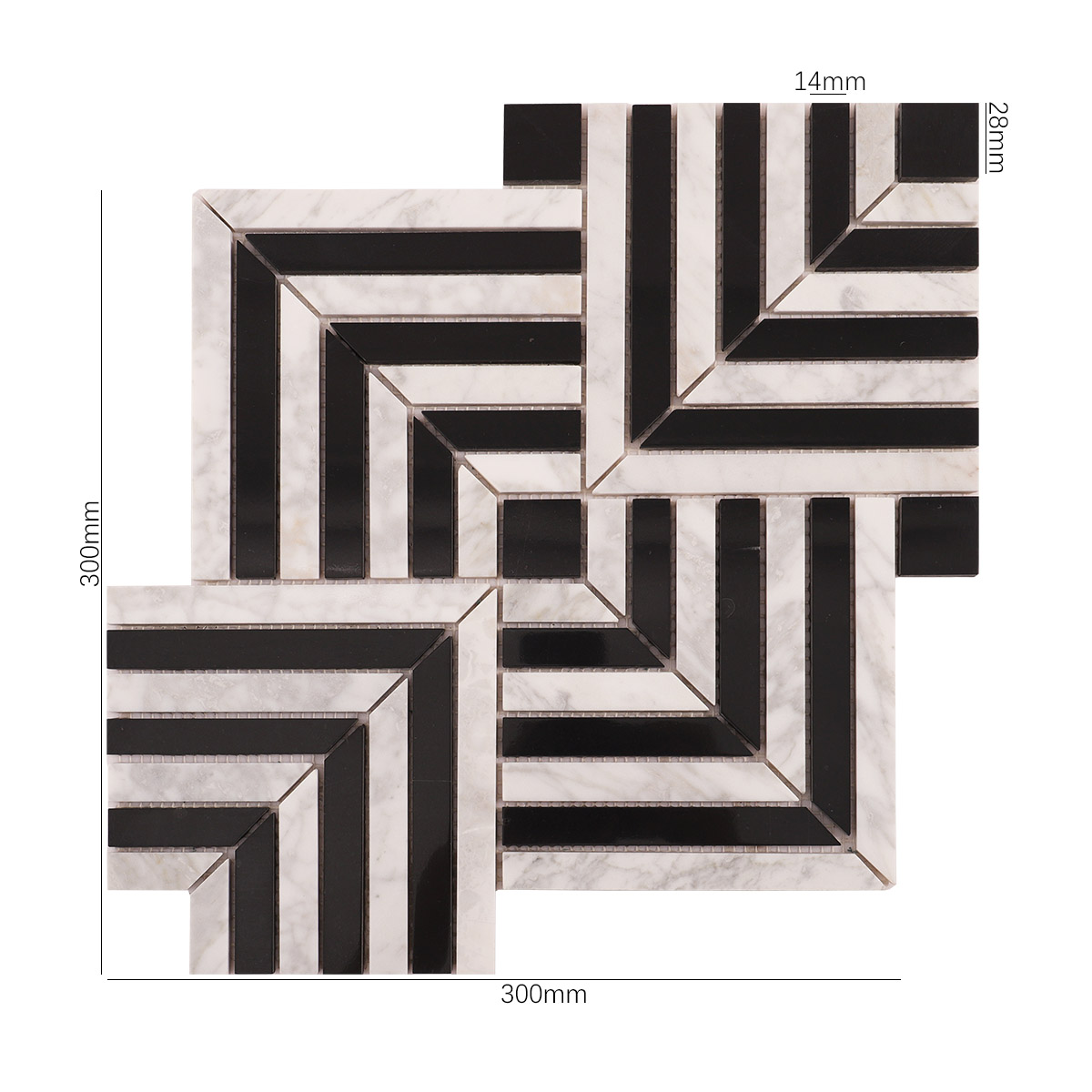 Carrara White and Black Geometric Marble Mosaic Tiles-SAICINA TILES