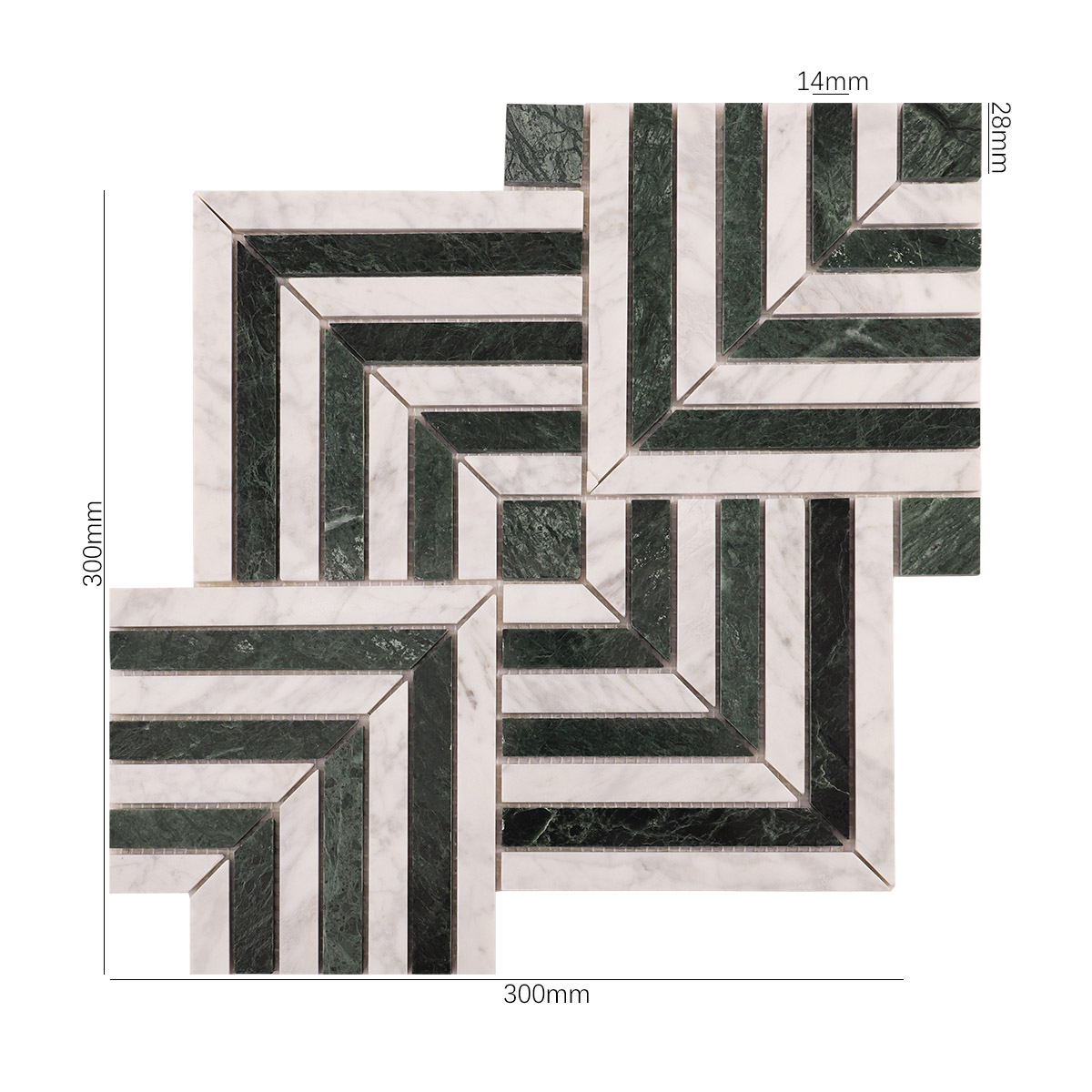 Carrara White and Verde Green Geometric Marble Mosaic Tiles-SAICINA TILES