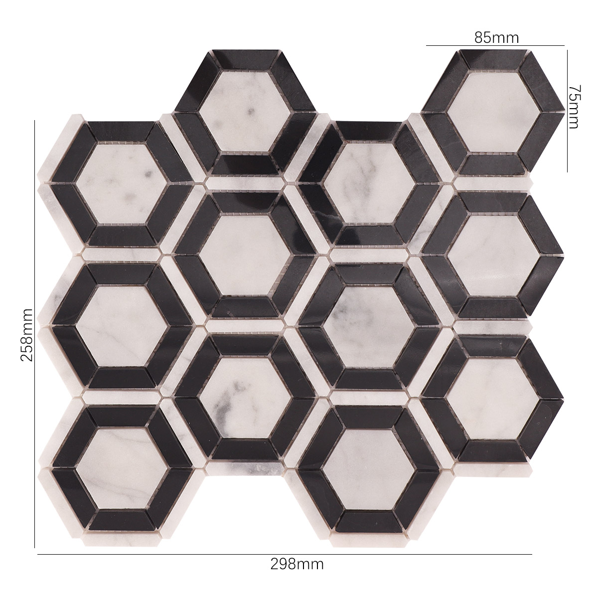 Carrara White and Black Hexagon Geometric Marble Mosaic Tiles-SAICINA TILES