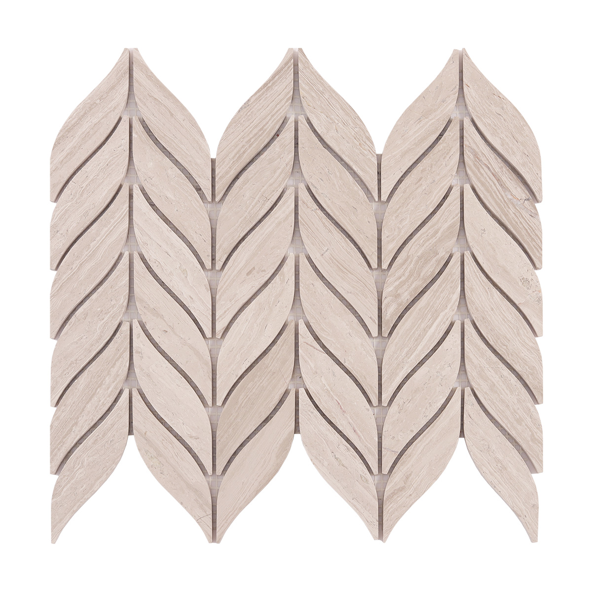 Obverse side of Grigio Legno leaf shape marble mosaic tiles