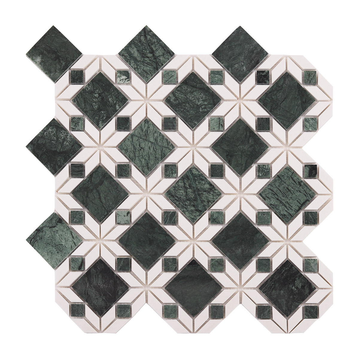 Obverse side of Green and White Natural Marble Flower mosaic tiles