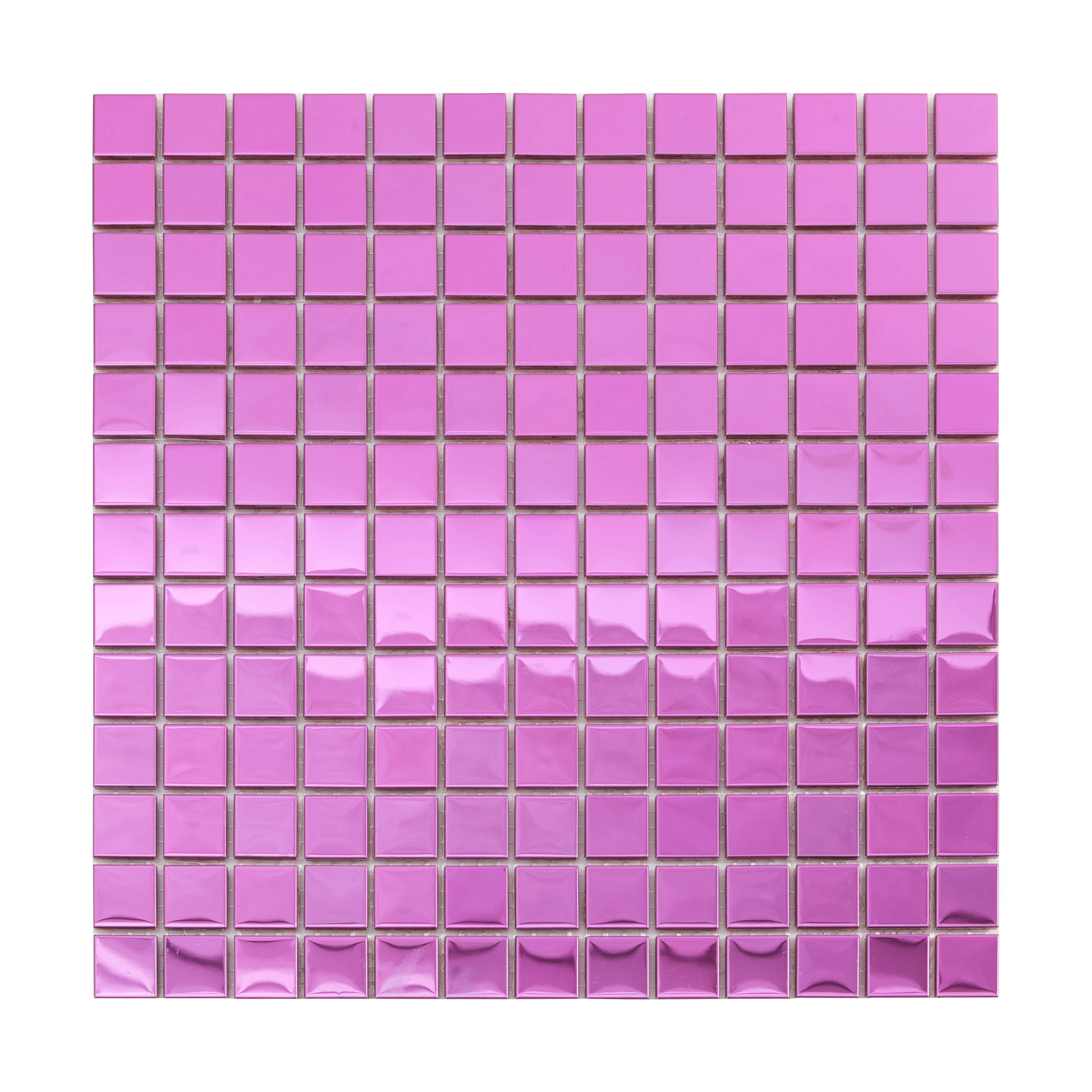 Glossy Stainless Steel Square Purple Mosaic Tiles, front-facing detail, vibrant and shiny finish