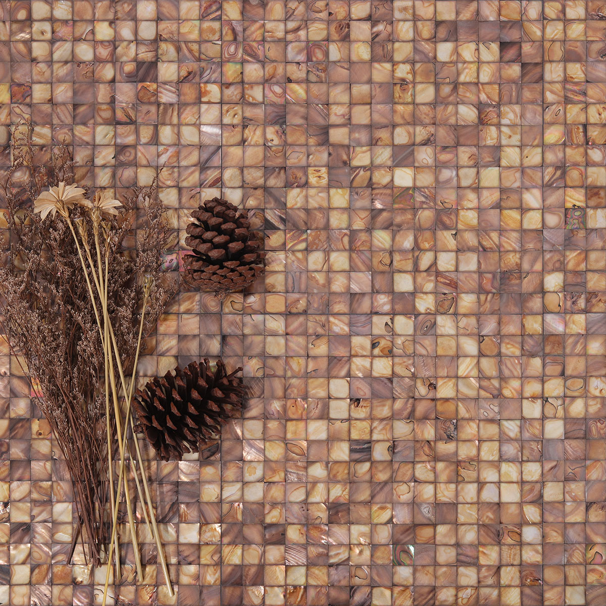 Brown Square Mother of Pearl Shell Mosaic Tiles on Floor Setting