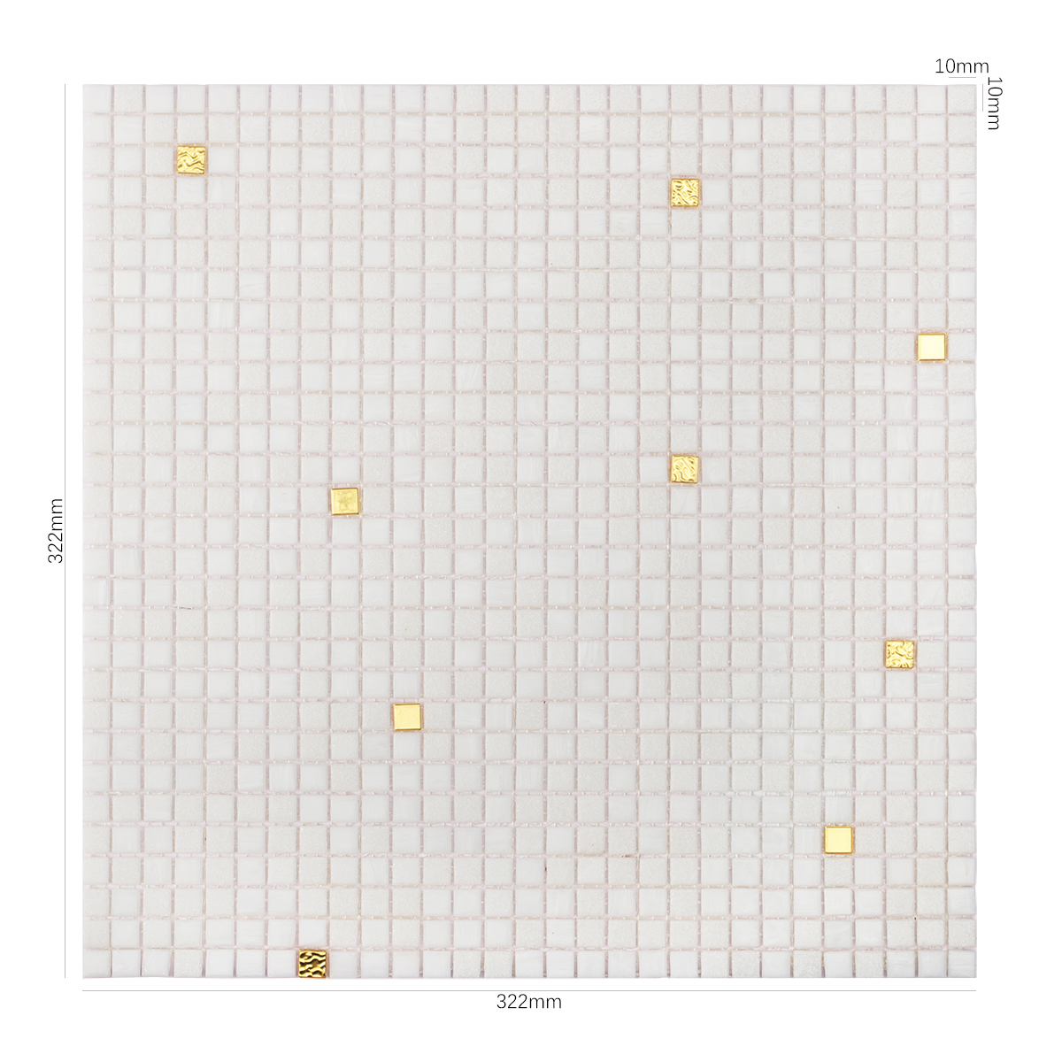 Pure White and Gold Square Glass Mosaic Tiles 10x10mm