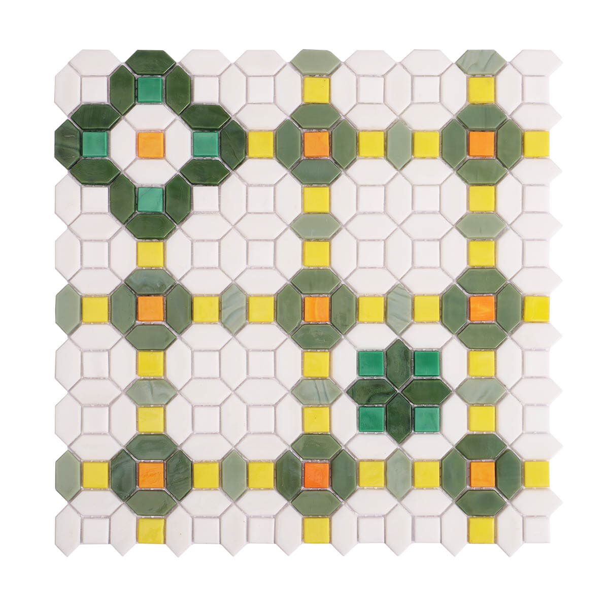 Green and White Floral Glass Mosaic Tiles