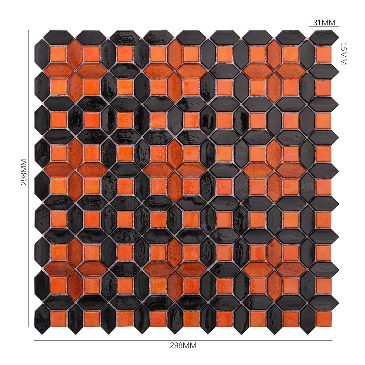Picket and Square Design Orange & Black Glass Mosaic Backsplash Tiles